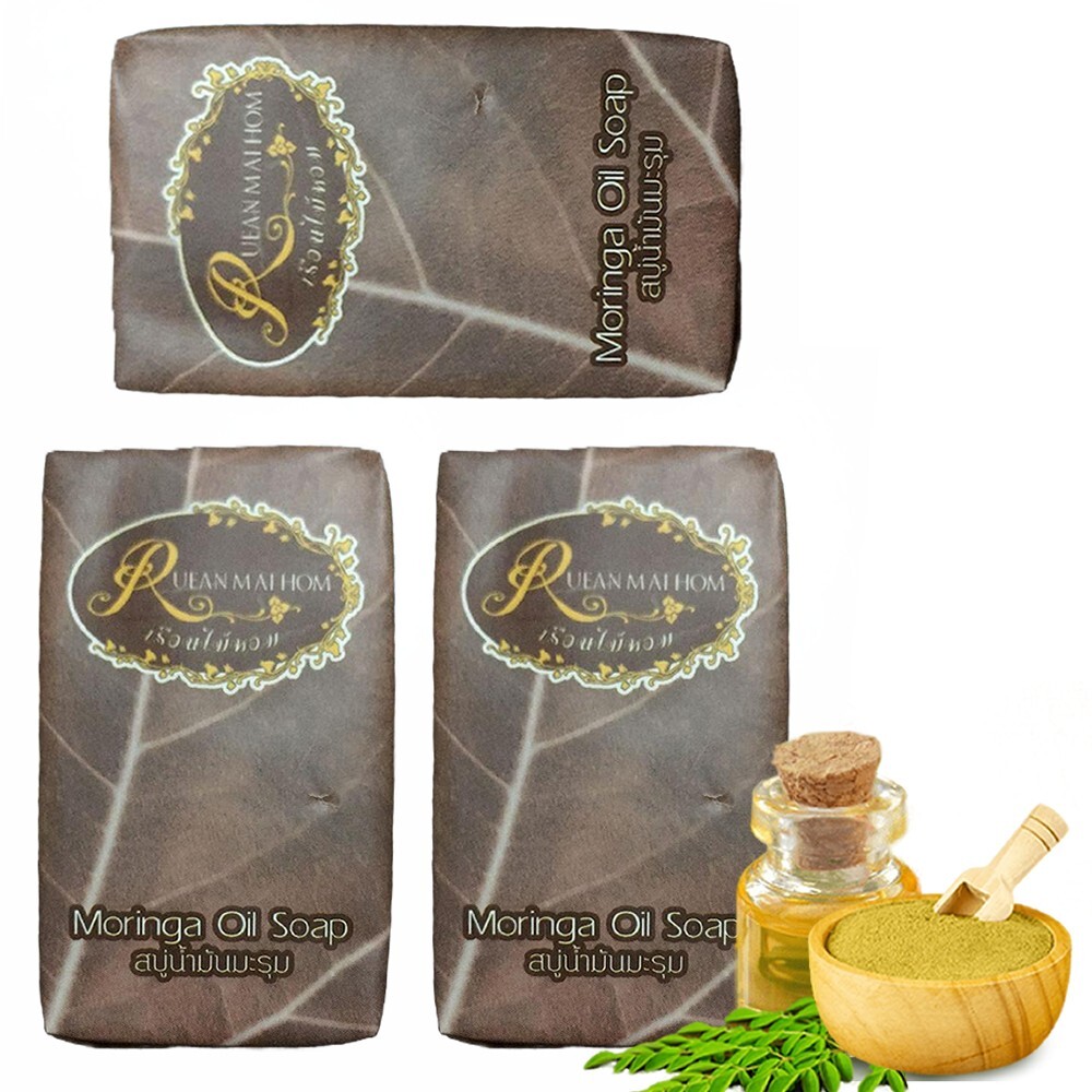Moringa Oil Soap Herbal Organic Reduce Health inflammation of acne 80g 3 Pcs