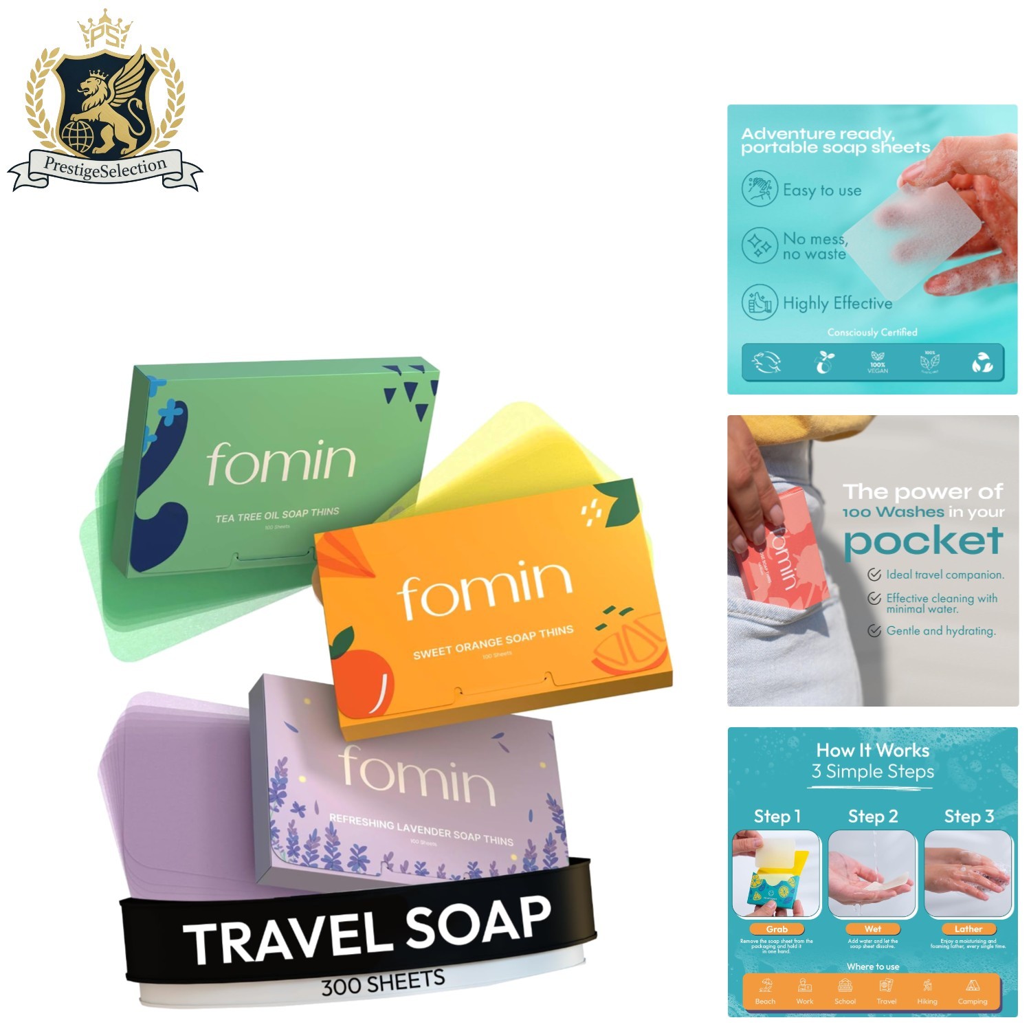 Eco-Friendly 300 Count Antibacterial Soap Sheets – Lavender, Tea Tree & Orange