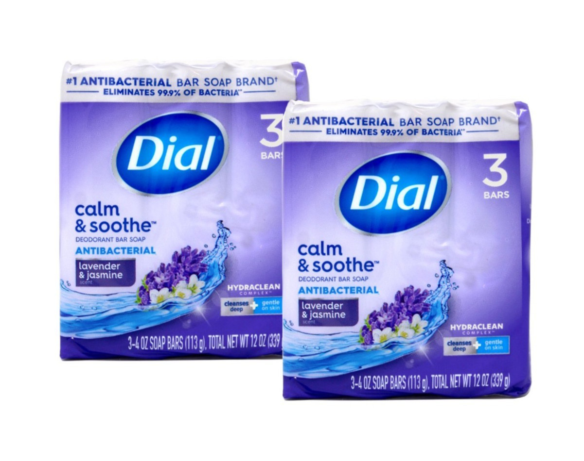 Lot of 2 Dial Calm & Soothe Antibacterial Bar Soap Lavender & Jasmine Scent NEW