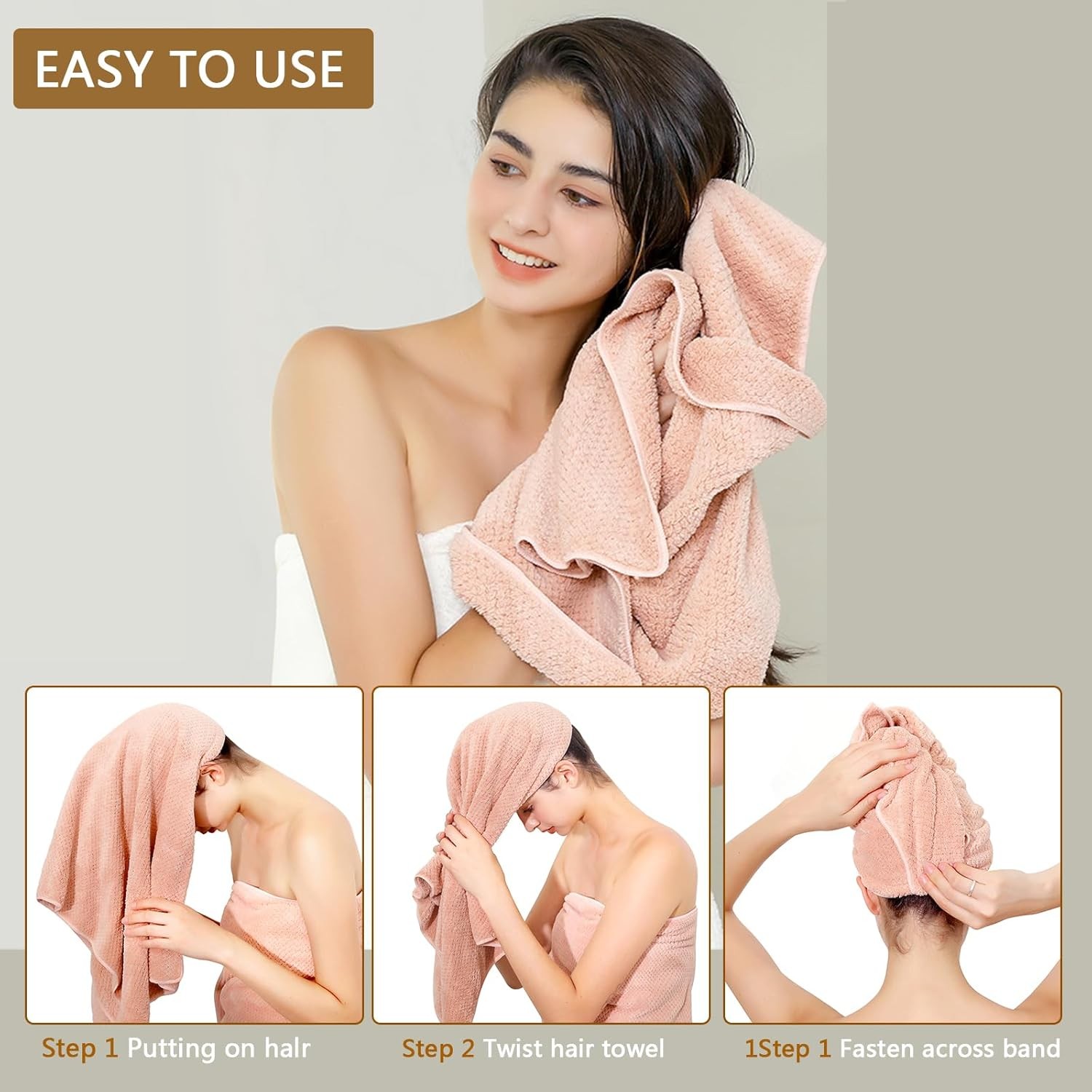 Microfiber Hair Towel Quick Dry 40.00 x 20.00, Lotus Root Pink