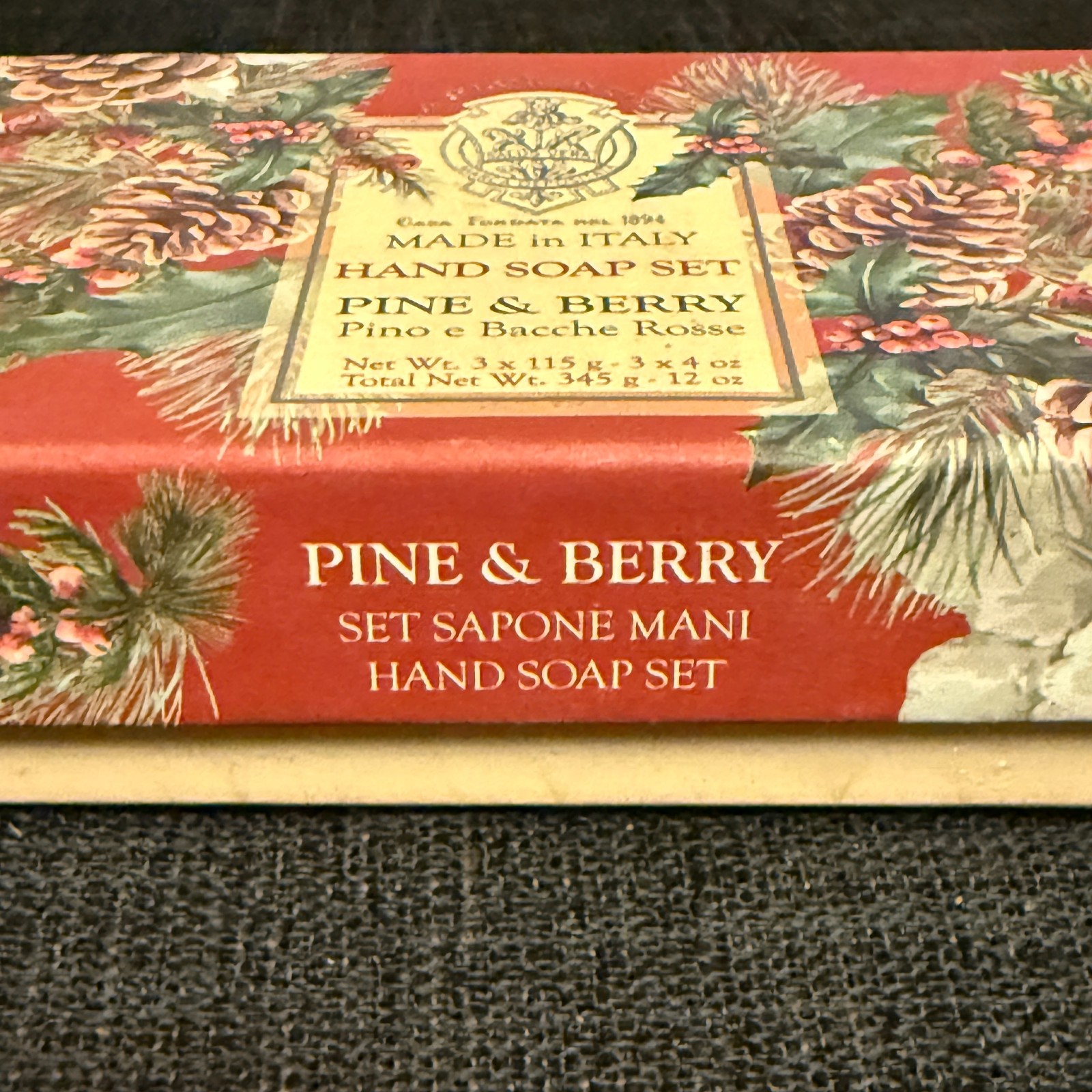 La Florentina Luxury Natural Pine & Berry Bar Soap Set -3x14oz Handmade In Italy