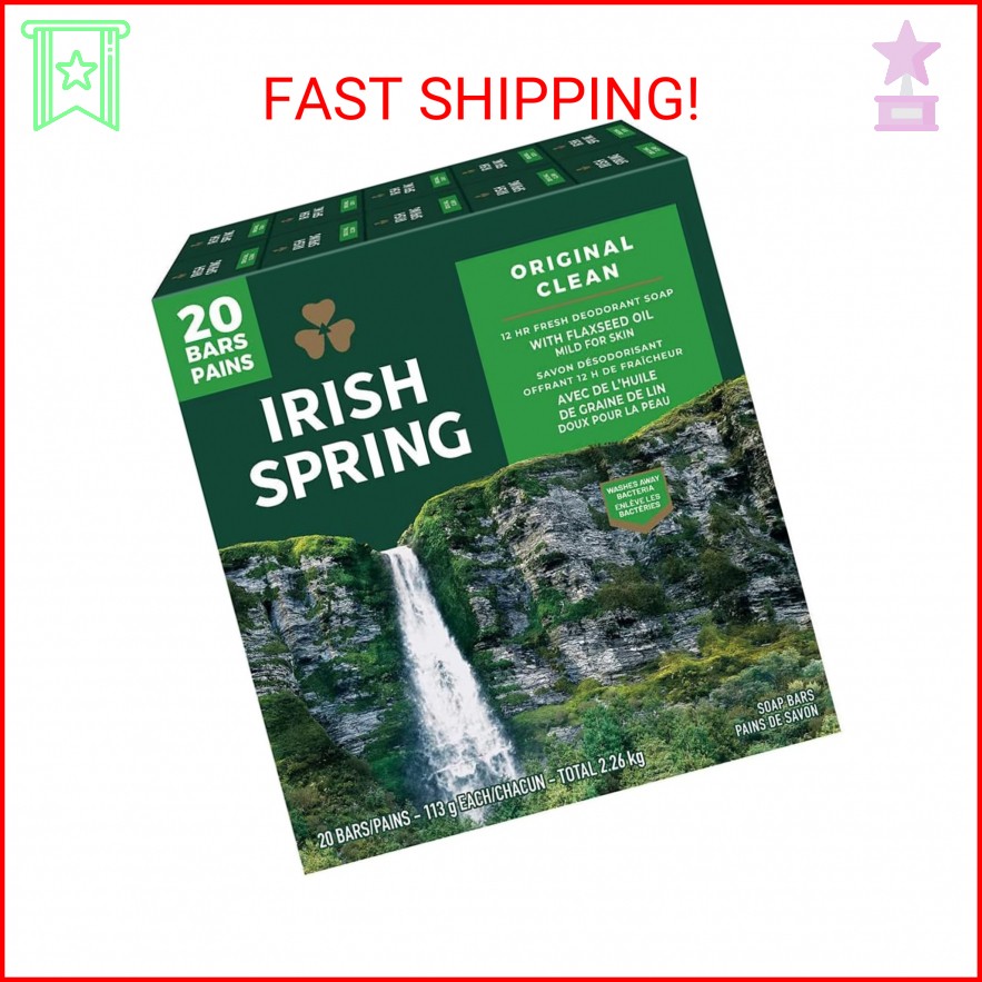 Irish Spring Original Clean Bar Soap for Men, 20 ct.