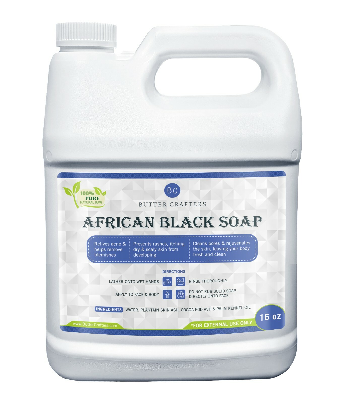 32 oz. Liquid Raw African Black Soap – 100% Pure Natural Organic Body Face Wash
