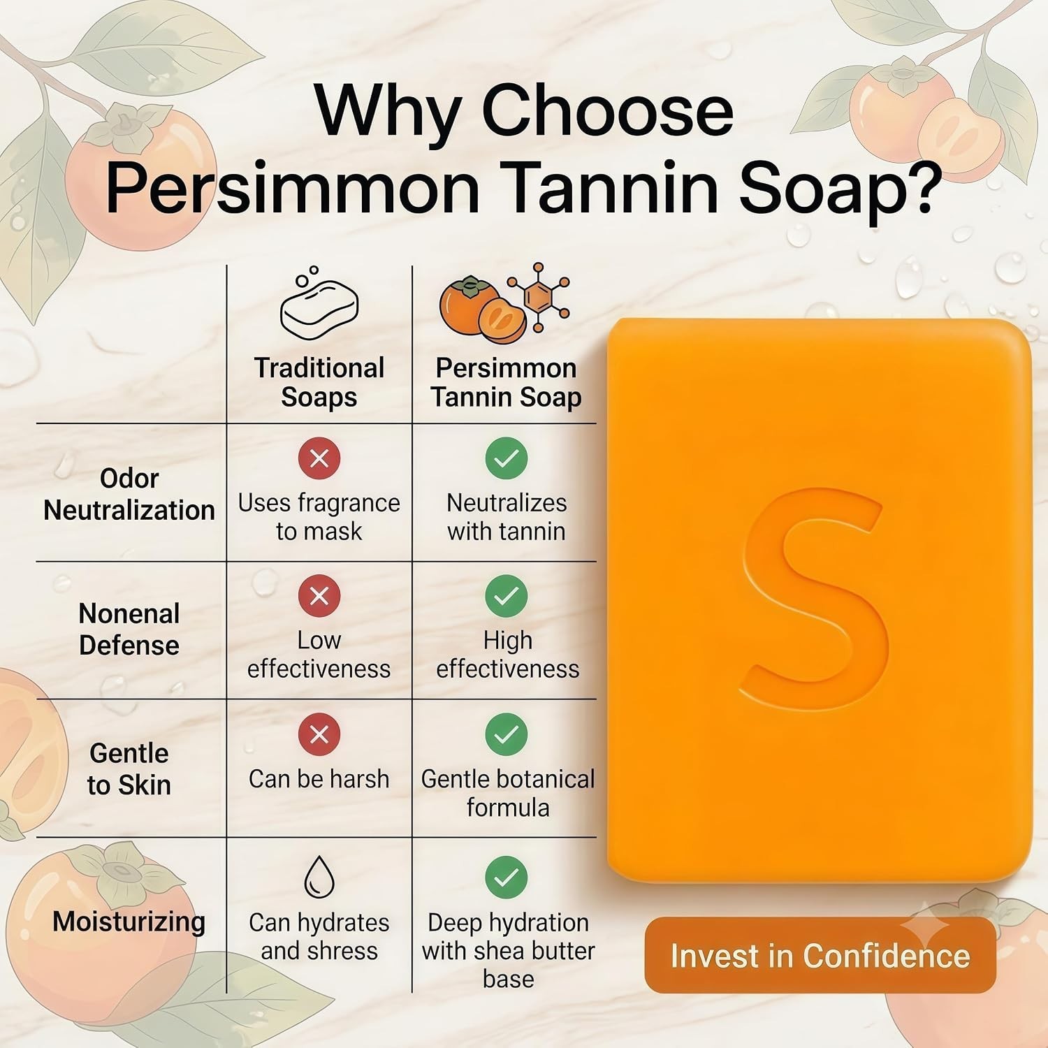 3PCS Swarva Deodorizing Persimmon Soap