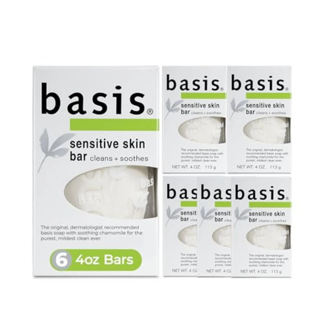 Basis Sensitive Skin Bar Soap Cleans and Soothes Pack of 6