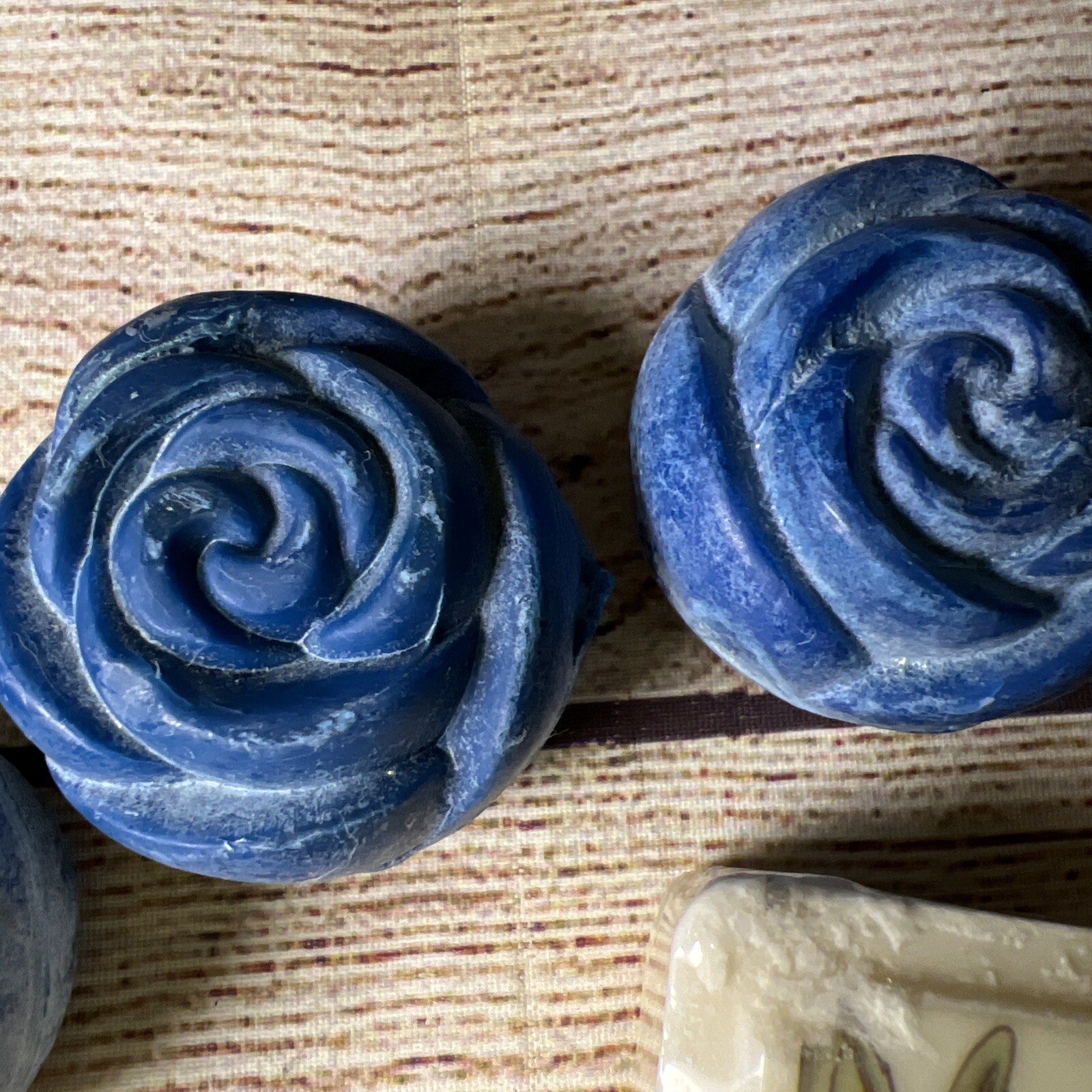 Vtg Lot 5 Fancy Soaps Blue Flowers Bunny Rabbit Bells Love 2” 1.5”