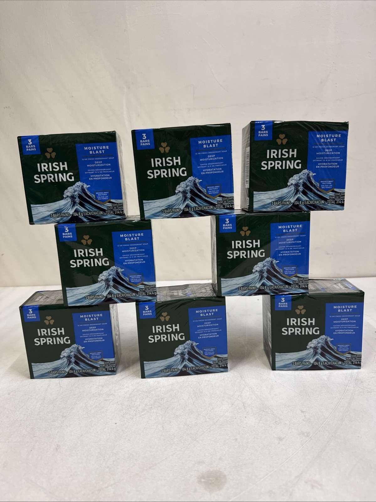 Irish Spring Deodorant Bar Soap Moisture Blast Lot of 8 Pks 3.7 oz 24 Bars Total