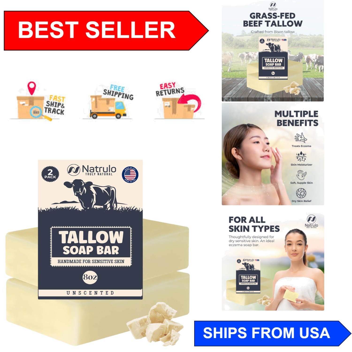 Pure Grass-Fed Tallow Soap Bar – Gentle Moisturizing for Eczema & Irritated Skin