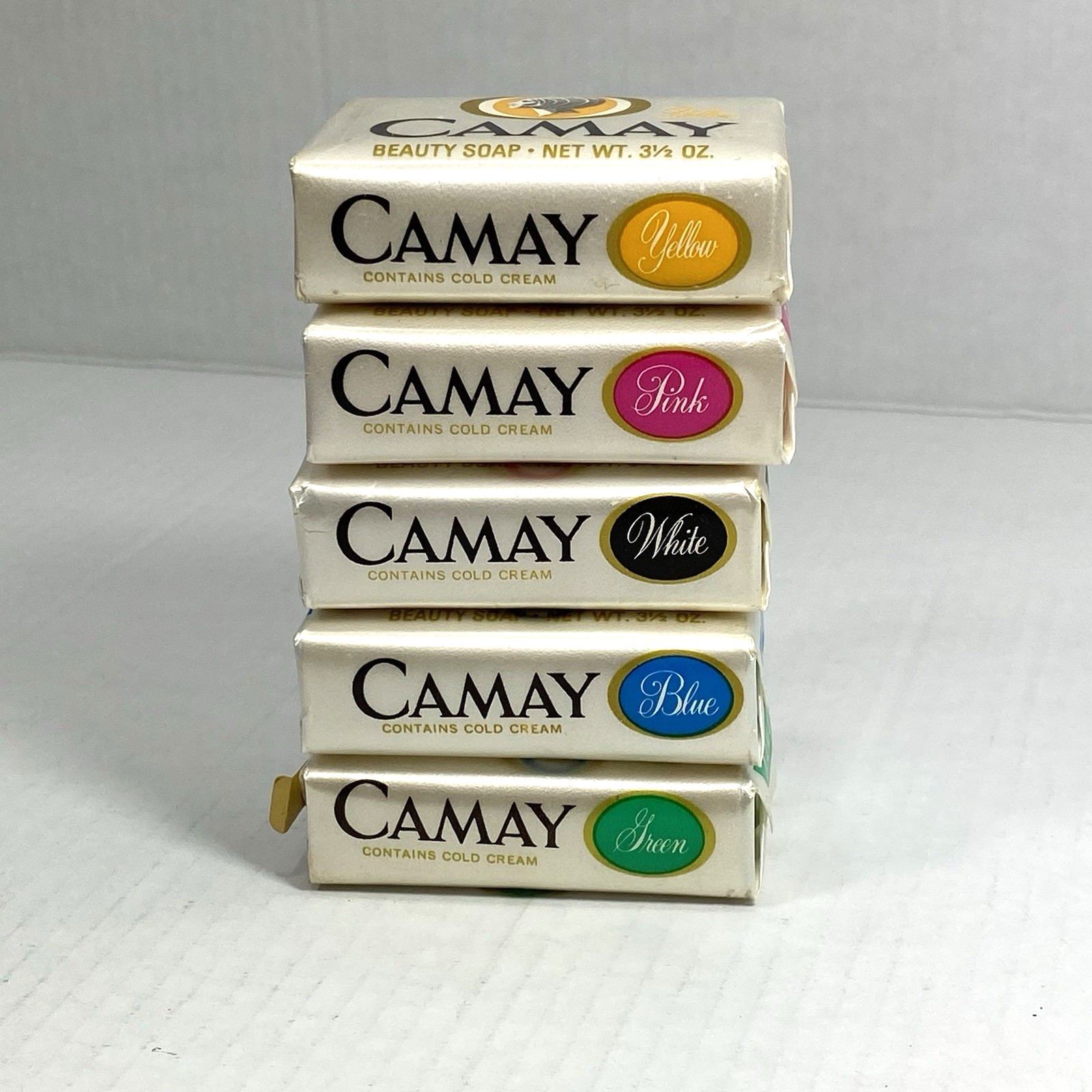 NOS 5 Vintage Camay Beauty Bar Soap Cold Cream Pink Yellow Green Blue White 3.5