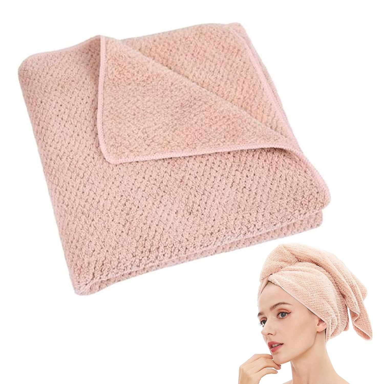 Microfiber Hair Towel Quick Dry 40.00 x 20.00, Lotus Root Pink