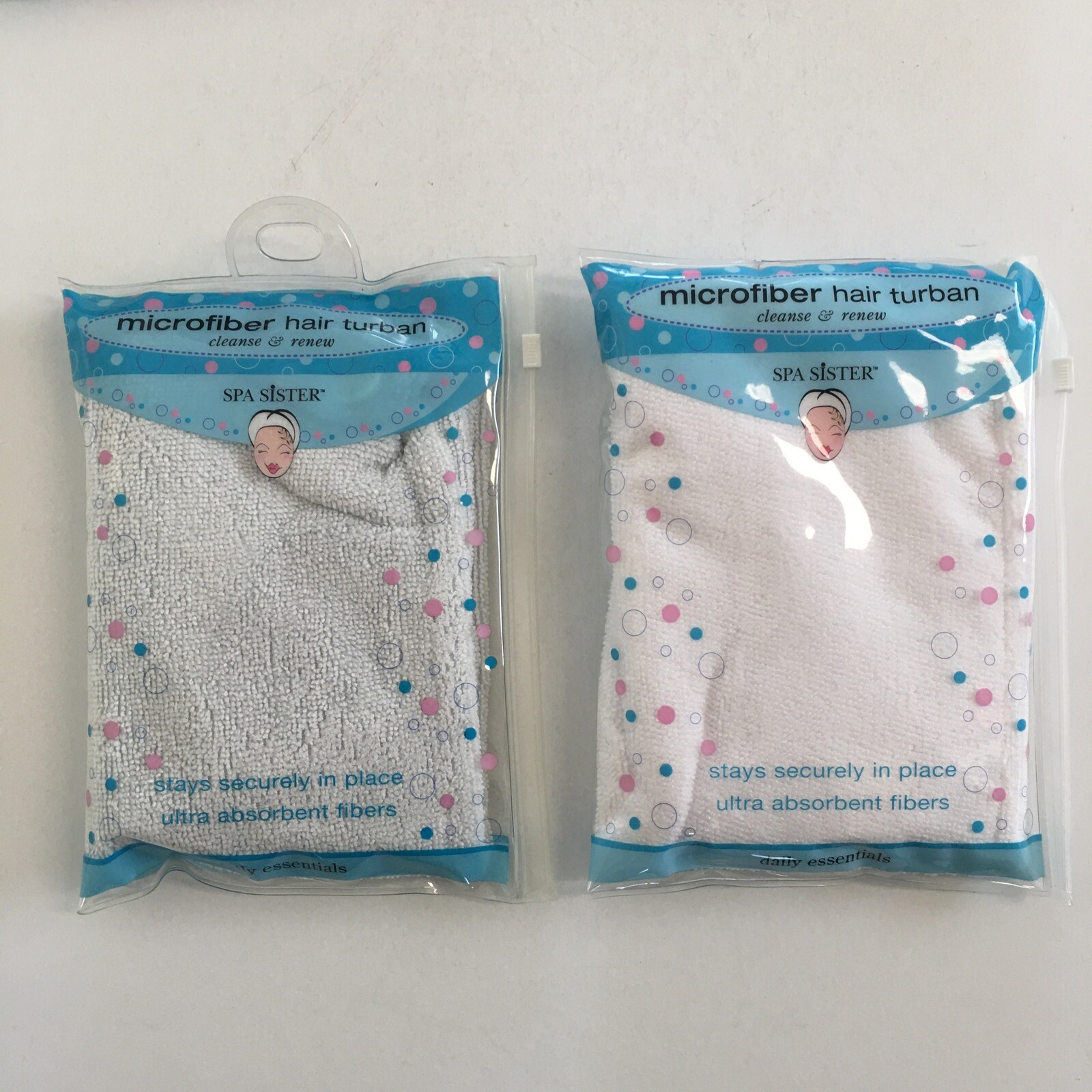 2 pk Spa Sister Microfiber Hair Turban Ultra Absorbent Drying Towel Twist Wrap