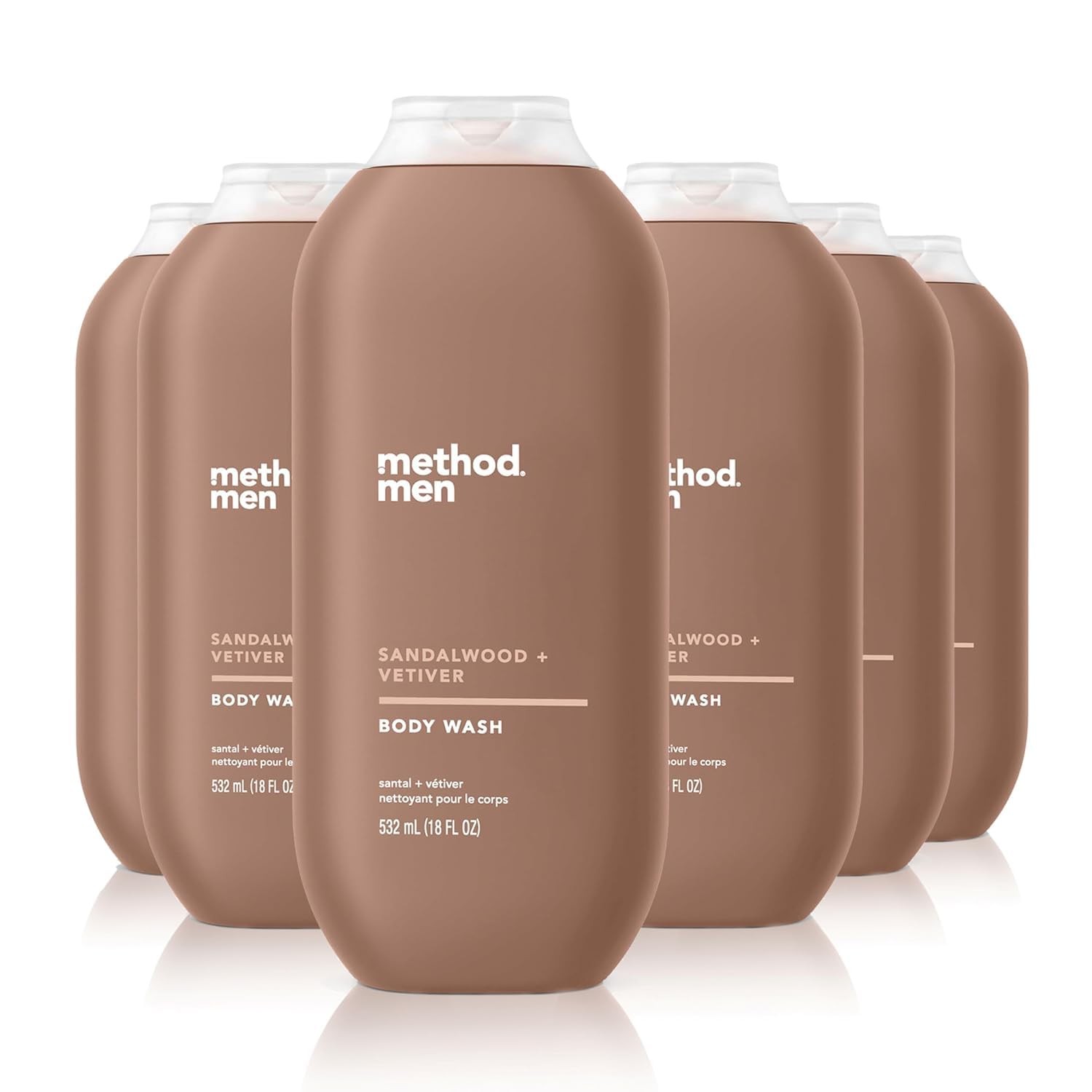 Method men’s Body Wash, Sandalwood + Vetiver – 4.67 Fl Oz (Pack of 6), Clear