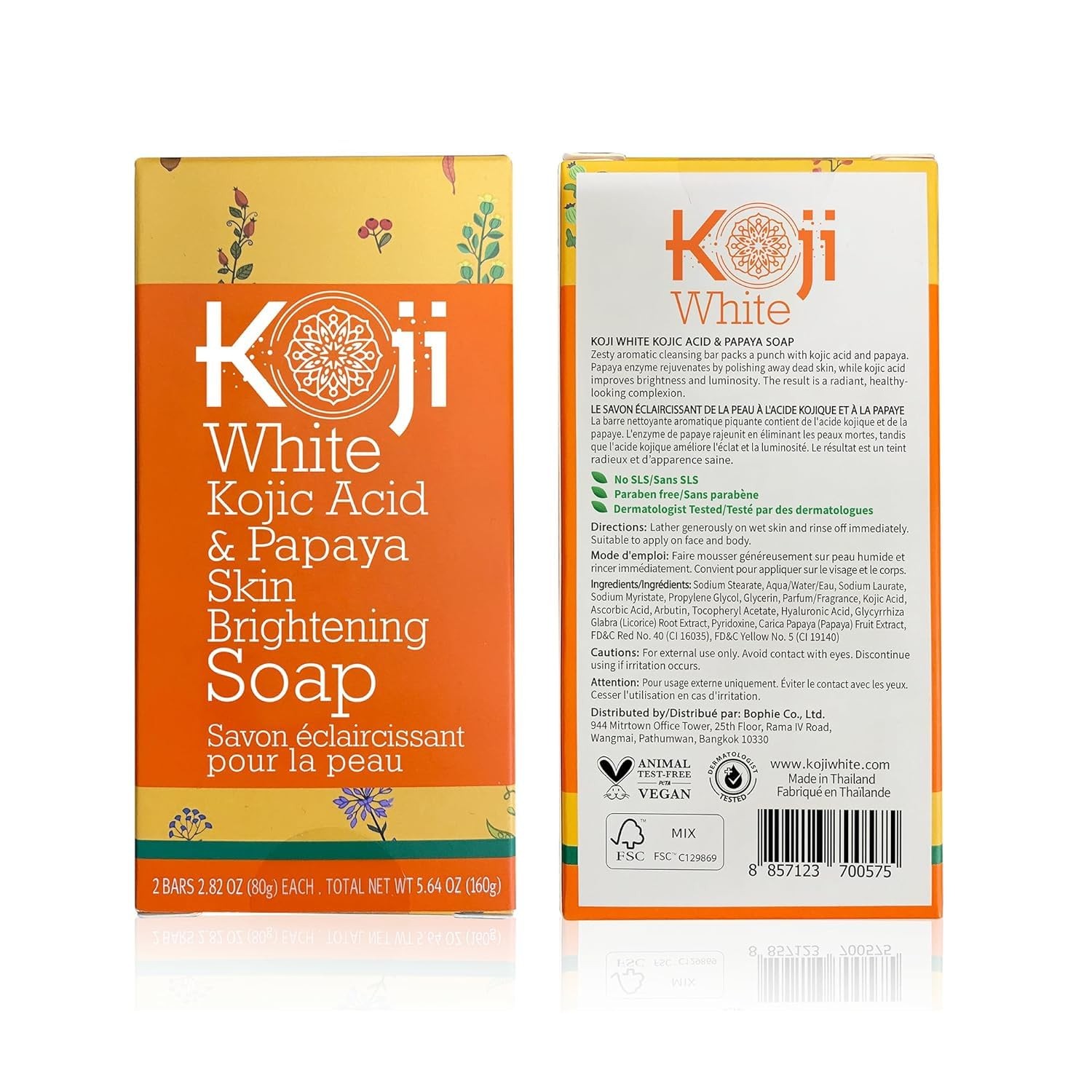 Koji White Kojic Acid & Papaya Skin Brightening Soap (2.82 oz / 2 Bars) – with