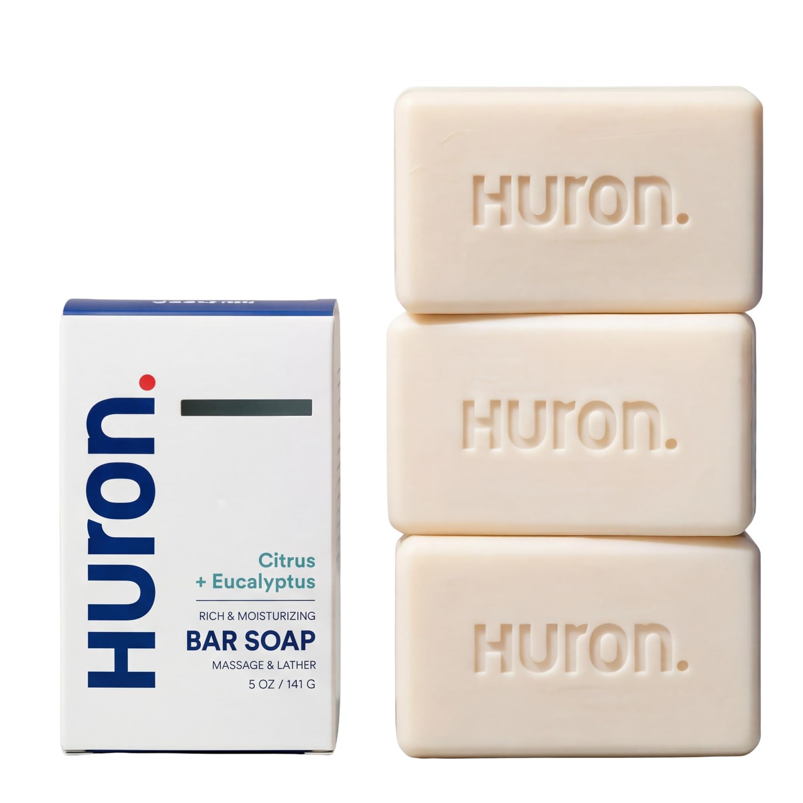 Huron Bar Soap for Men and Women, Hydrating Cleansing 5 Ounce (Pack of 3)