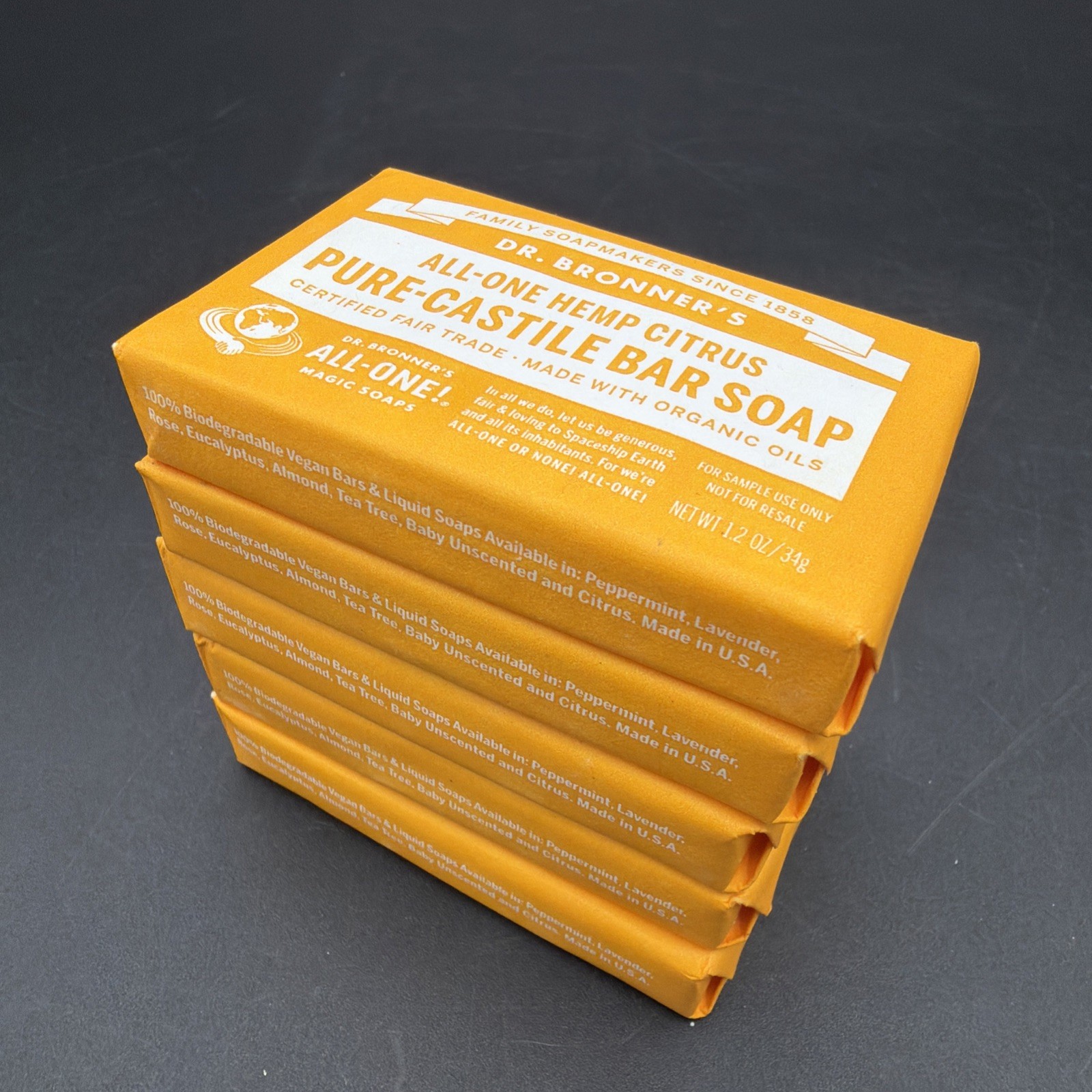 5x Dr Bronner’s All-One Hemp CITRUS Pure Castile Bar Soap NEW Travel Size 1.2 oz
