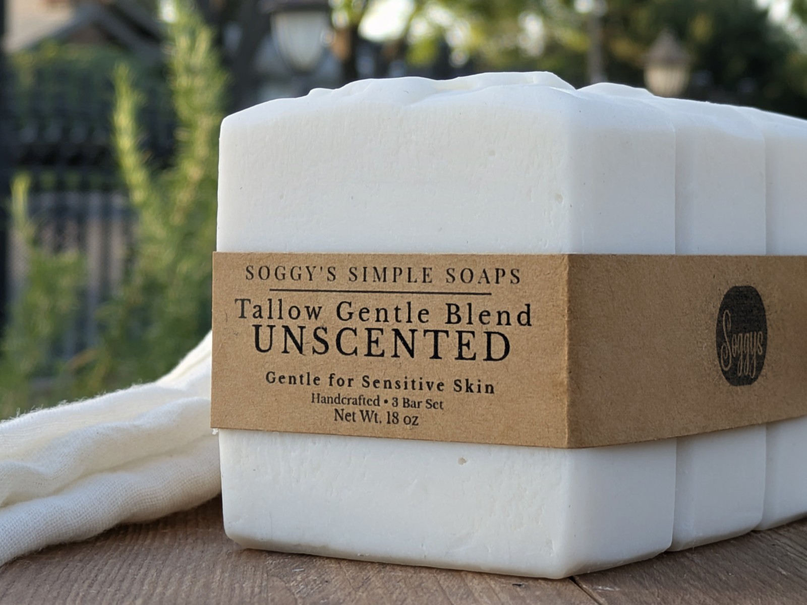 Unscented Tallow Soap 3 Bars – Sensitive Skin Natural Handmade Bar Soap