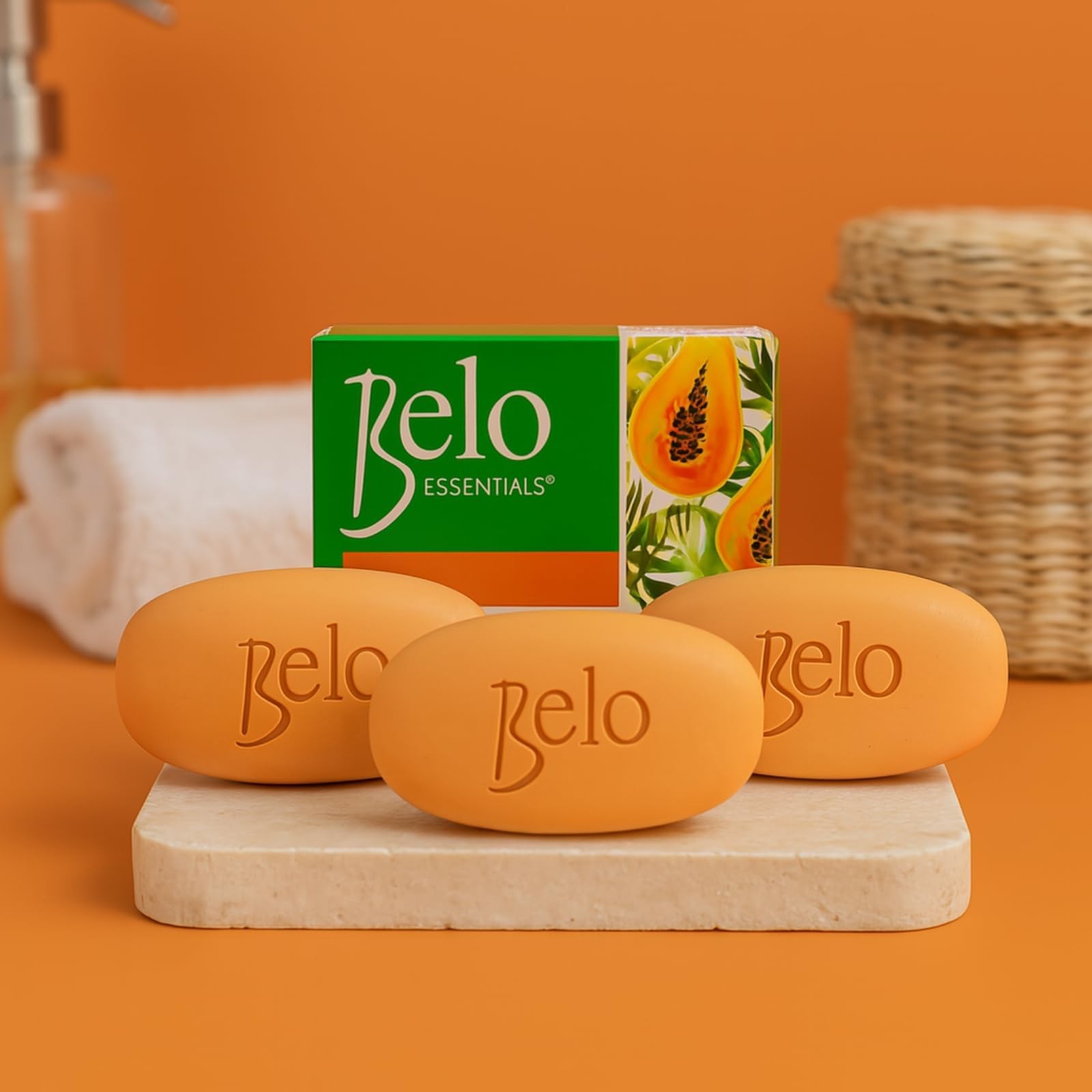 Belo Essentials Papaya Brightening + Clearing Soap Papaya Enzymes, 65g x 9 Bars
