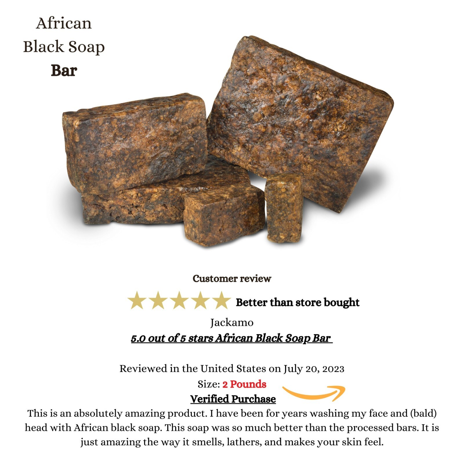 African Black Soap Bar 6 oz. Organic Raw Natural Soap Skin Body Hair Face Wash