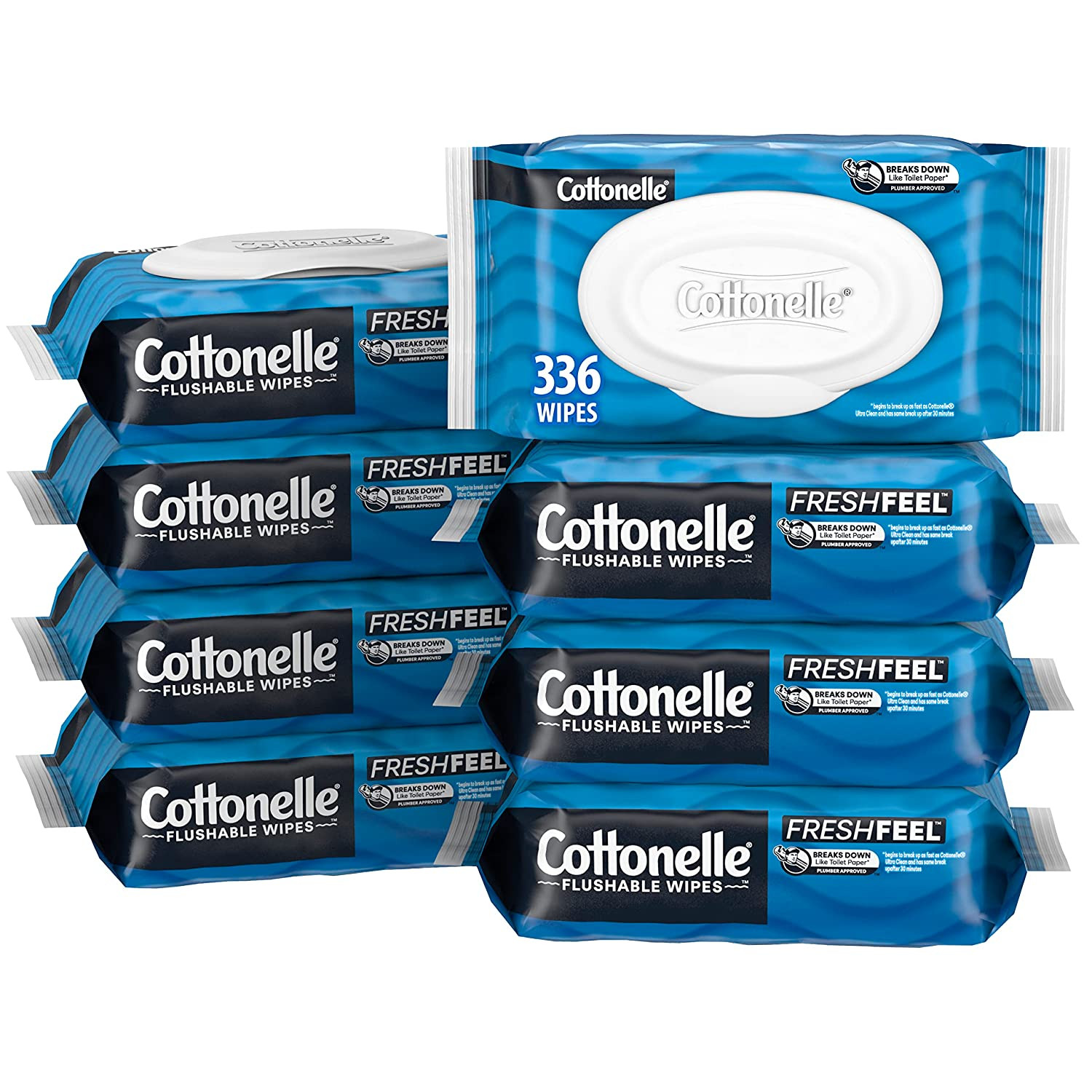 Freshfeel Flushable Wet Wipes, Adult Wet Wipes, 8 Flip-Top Packs, 42 Wipes per P