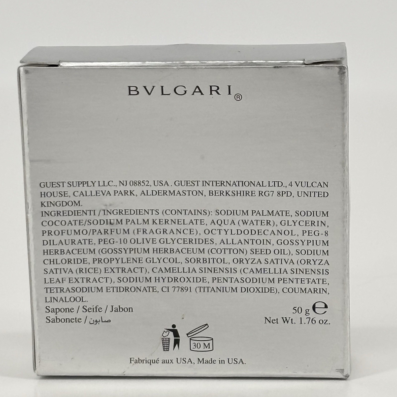 BVLGARI Eau Parfumée Au thé Blanc 50g 1.76oz Soap Bar NIB