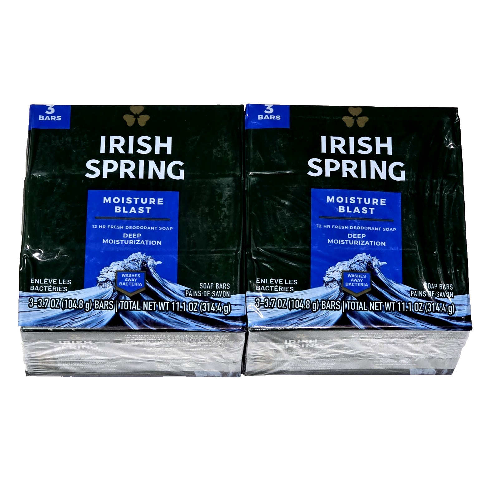 2 Packs 3 Bars Irish Spring Moisture Blast 12hr Fresh Deodorant Soap Bars 11.1oz