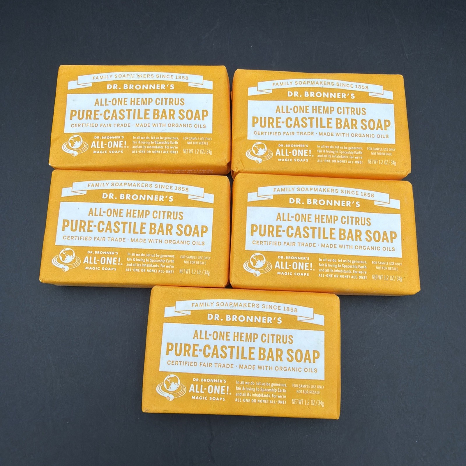 5x Dr Bronner’s All-One Hemp CITRUS Pure Castile Bar Soap NEW Travel Size 1.2 oz