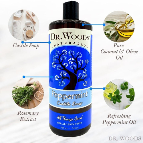Dr. Woods Peppermint Liquid Castile Soap – 32 Fl Oz | 32 (Pack of 1)