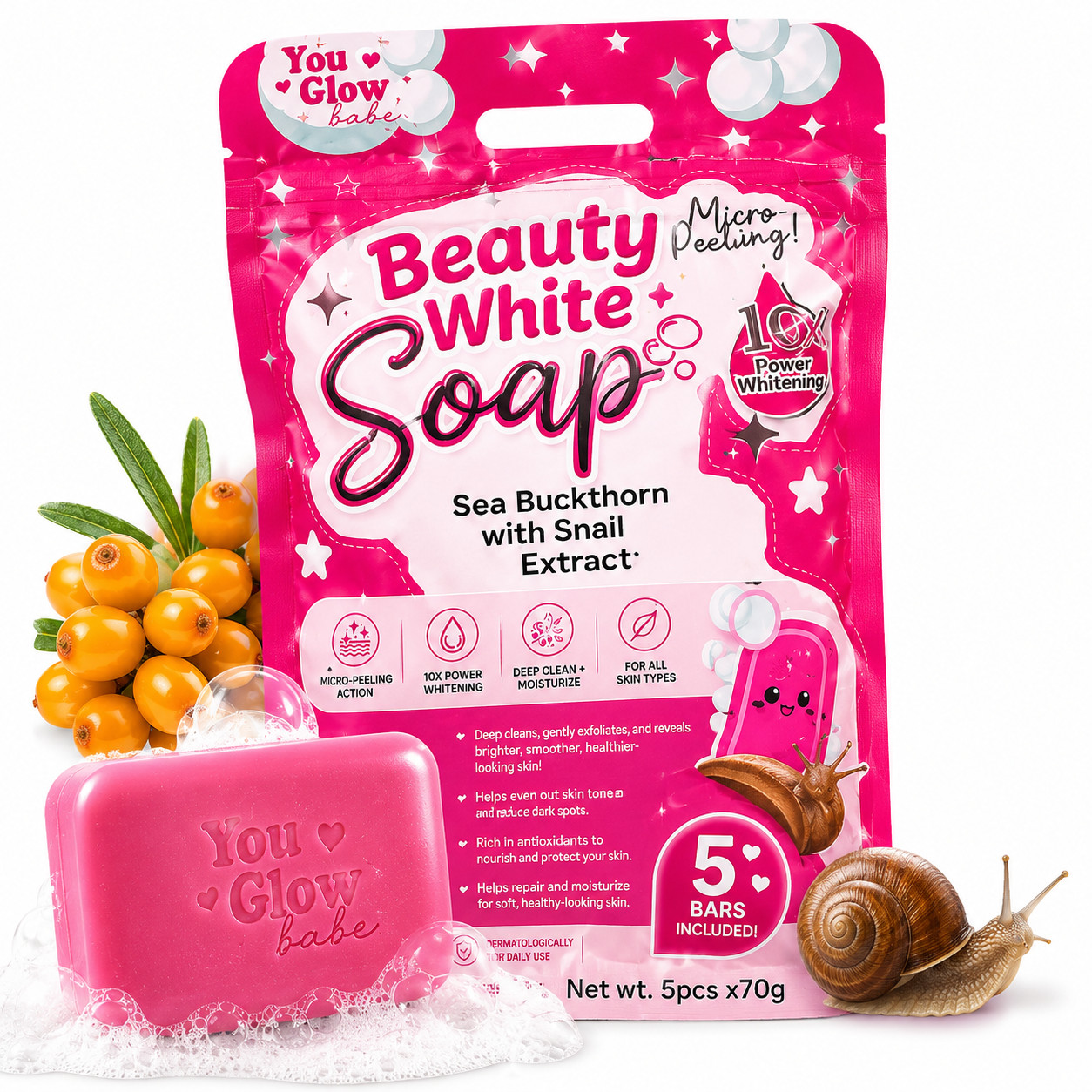 You Glow Babe Beauty White Soap Sea Buckthorn with Snail Extract – 5 Bars x 70g