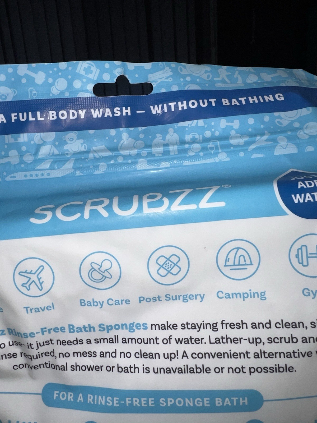 SCRUBZZ DISPOSABLE RINSE FREE TOTAL BODY BATH SPONGES 25 PACK – UNOPENED