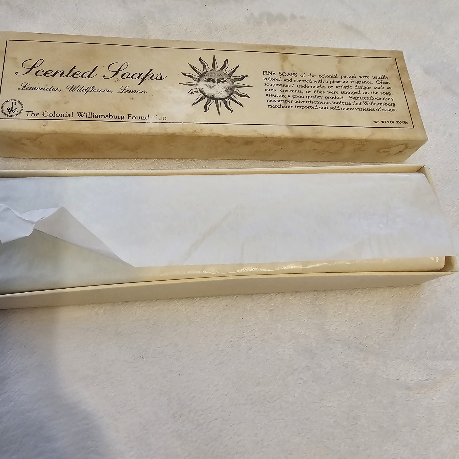 Colonial Williamsburg Foundation 3 Scented Soaps Lavender Wildflower Lemon. NOS.