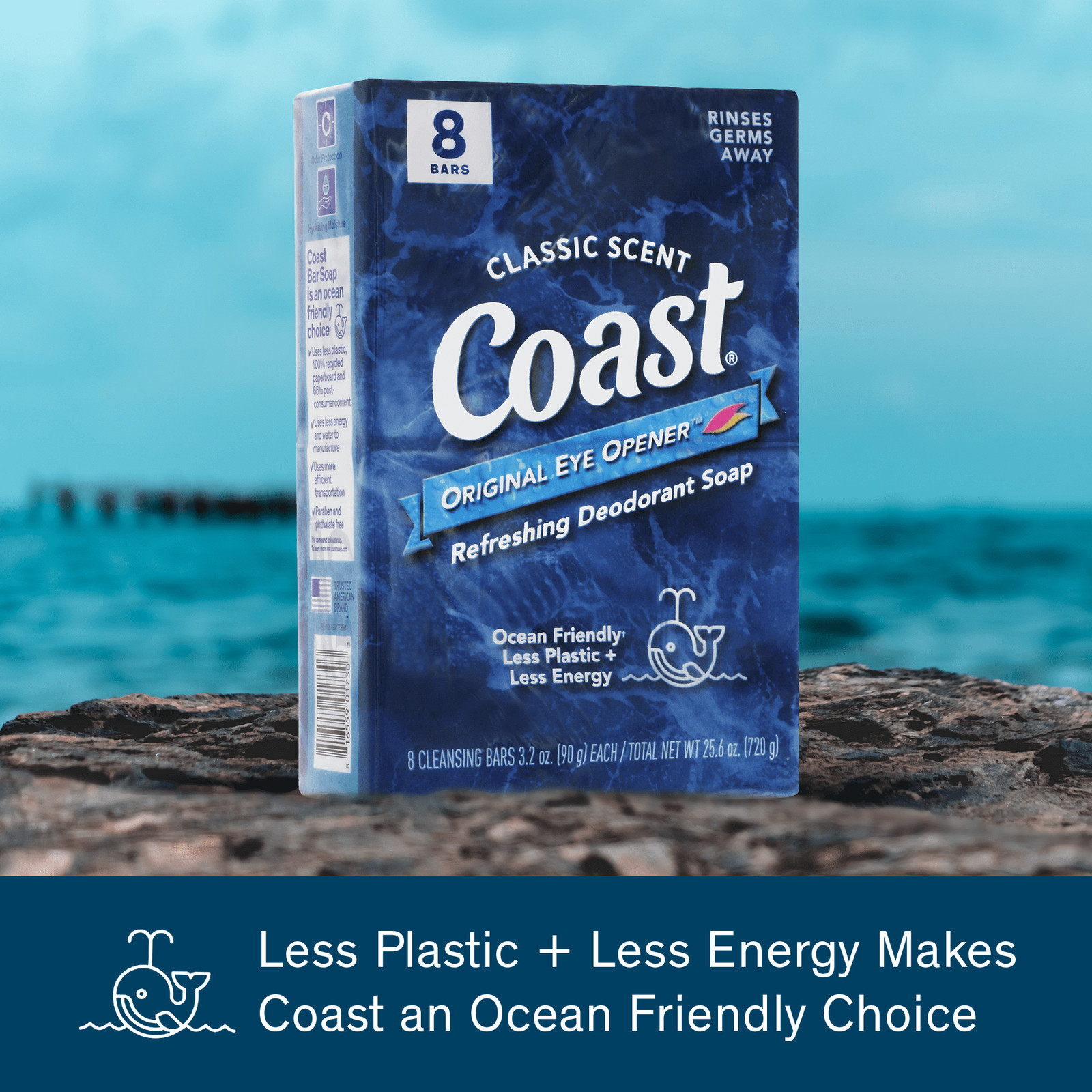 Coast Refreshing Deodorant Bar Soap, for All Skin Types, Classic Scent, 3.2 oz,