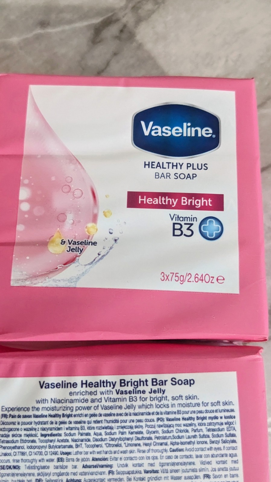 Lot of (4) 3-packs of Vaseline Healthy Plus Bar Soap Healthy Bright, Vitamin B3.