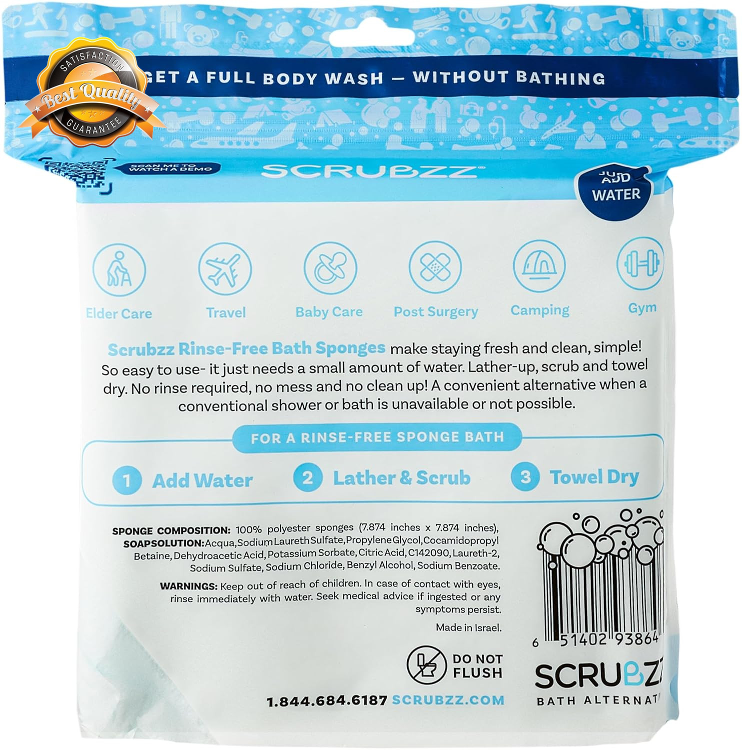 No Rinse Bath Wipes Disposable Body Wash Shower Wipe Single Use 25 Pack