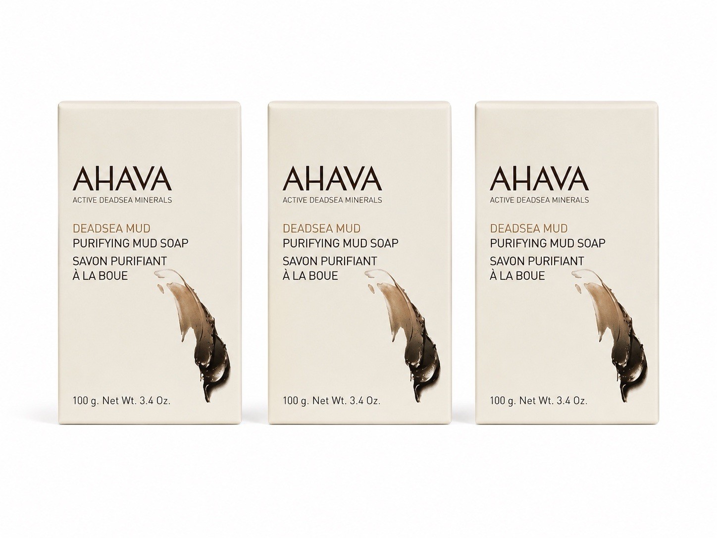 AHAVA Dead Sea Purifying Mud Soap 3.4 oz / 100g Bar Soap Set of 3 New