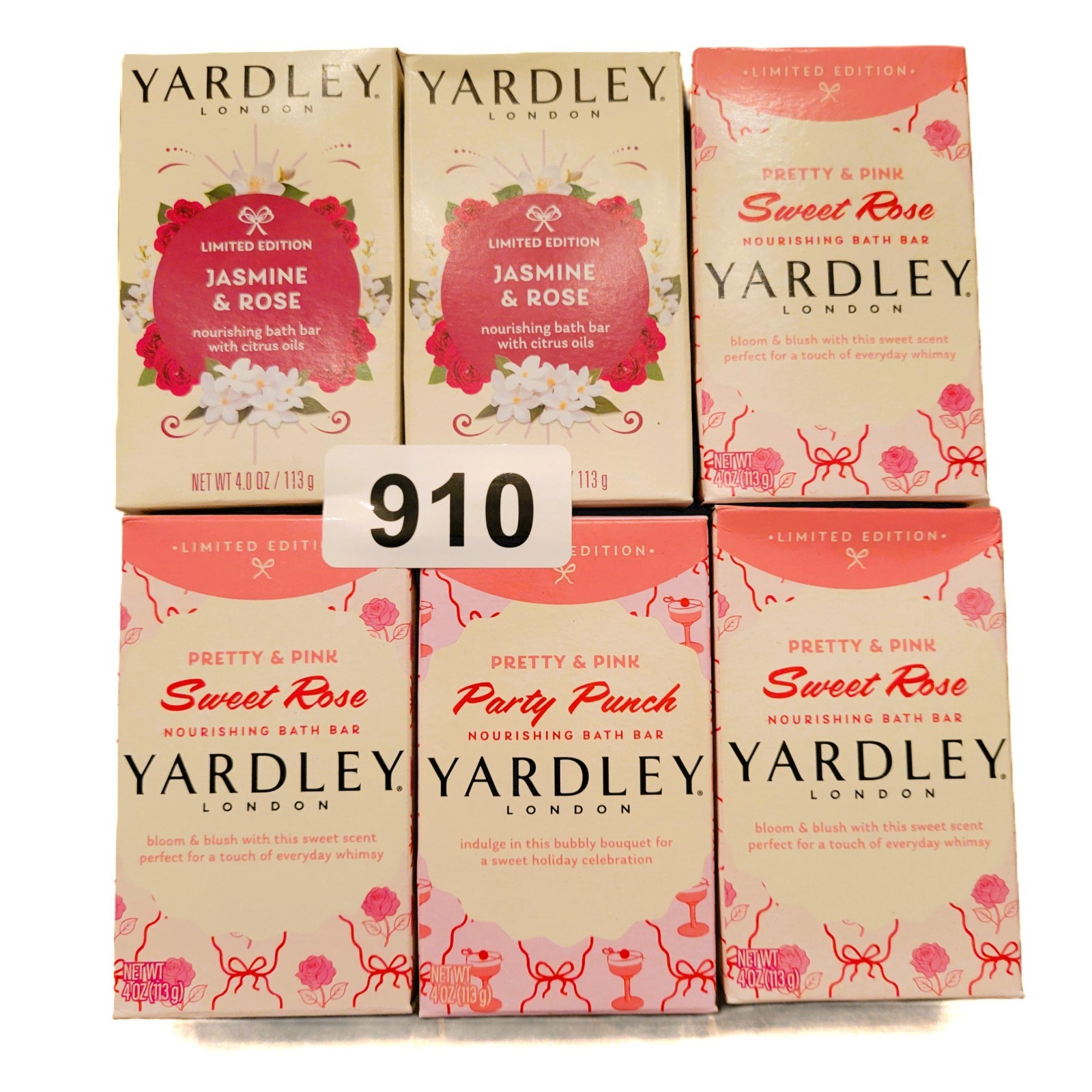 Yardley London Limited Edition Bath Bar Set 6 Soap Jasmine Rose Party Punch