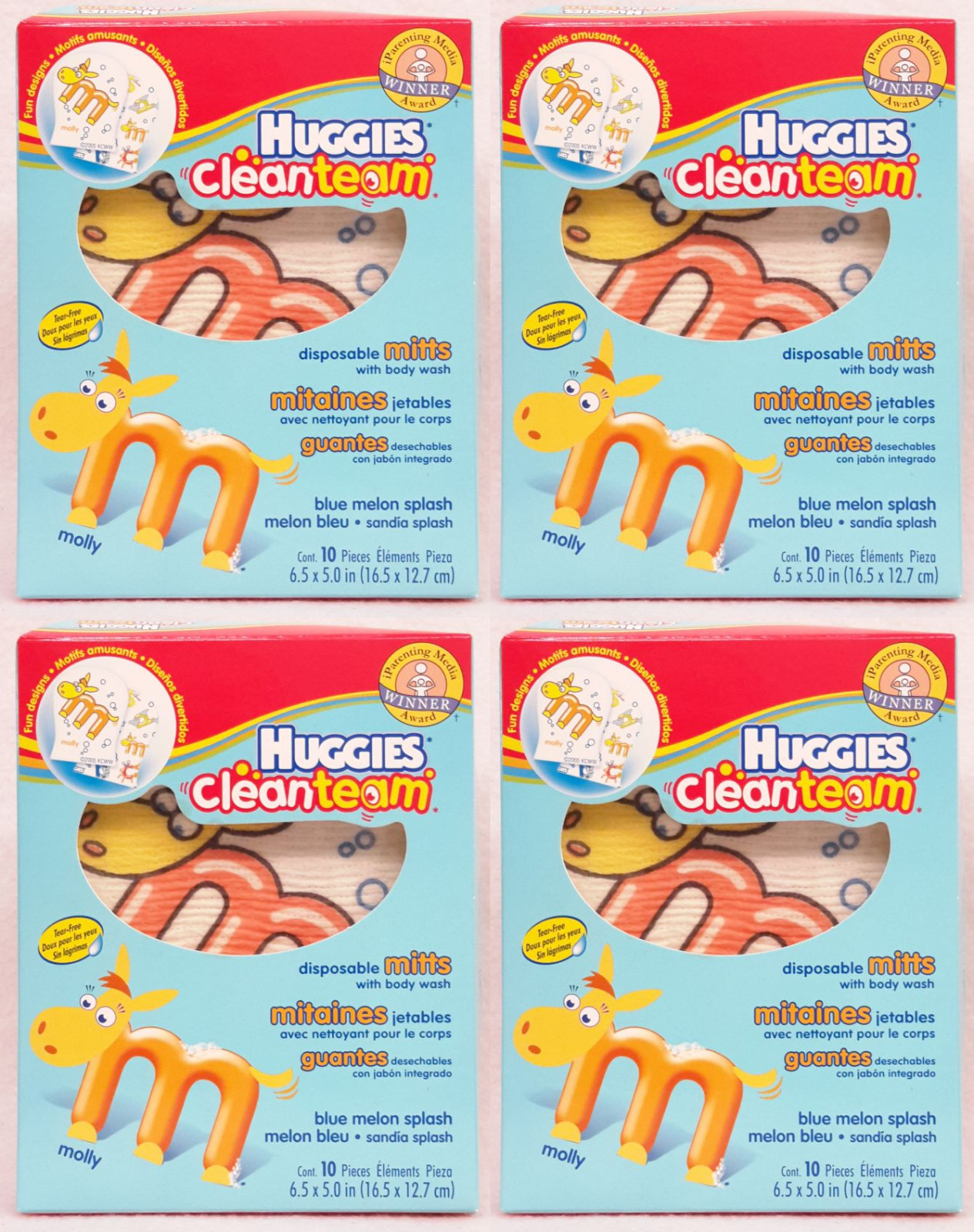 40 Huggies Cleanteam Blue Melon Splash Dusposable Mitts With Body Wash 4 Pack