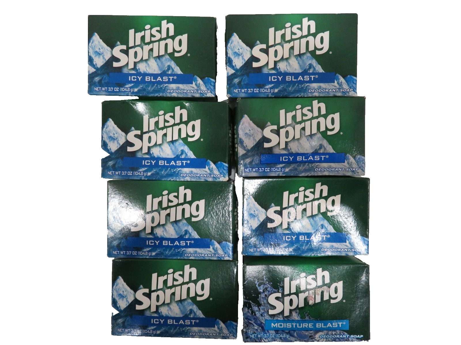 Irish Spring Icy Blast 7 Bars + 1 Moisture Blast Deodorant Bar Soap 3.7 oz ea