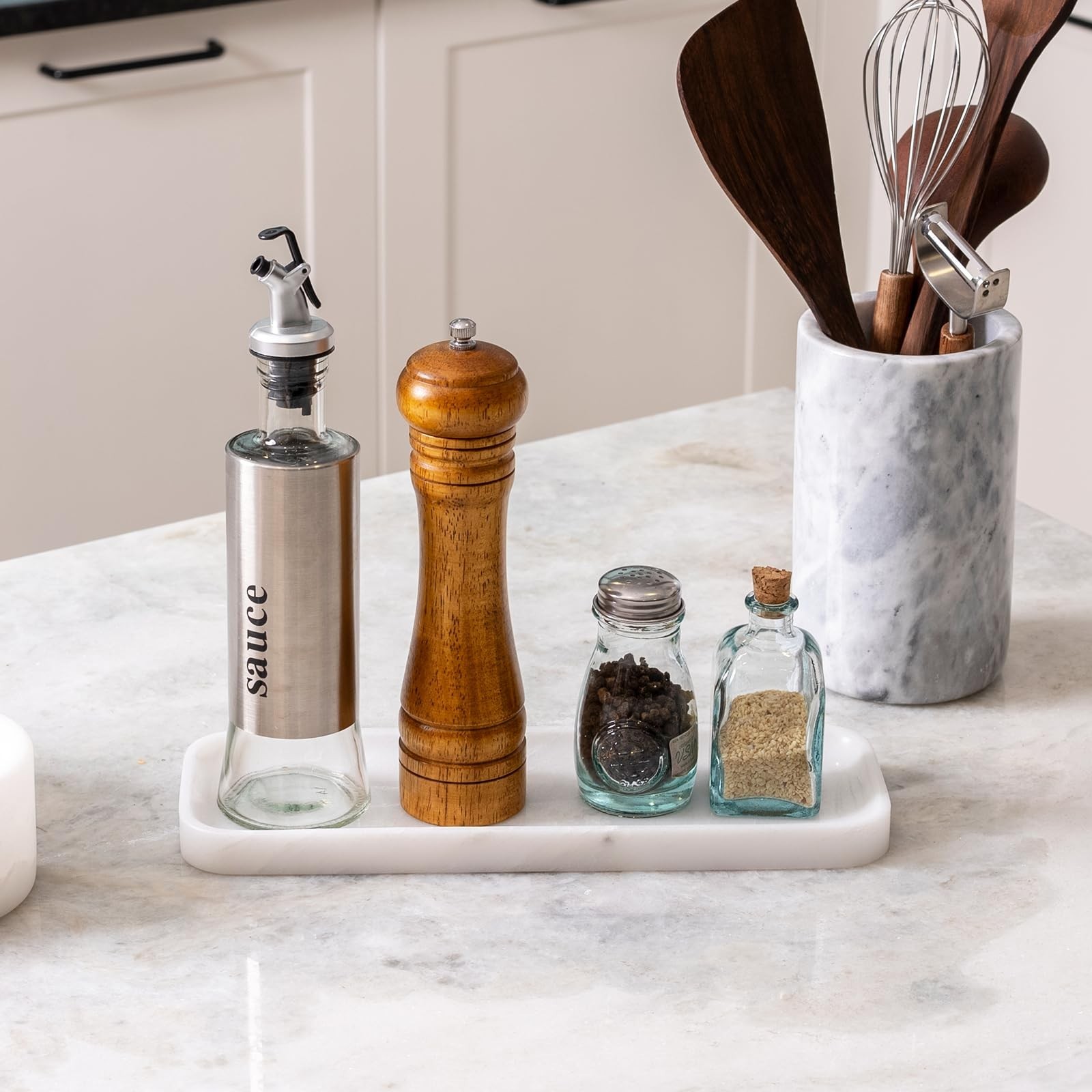 Koville Marble Tray, 12″x4″ Marble Vanity Tray for Bathroom Kitchen Counterto…