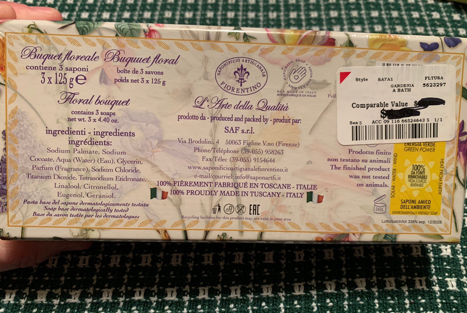 Floral 3 4.40 oz Handmade Italian Soap Bars Floral Giardino Dei Fiori Fiorentino