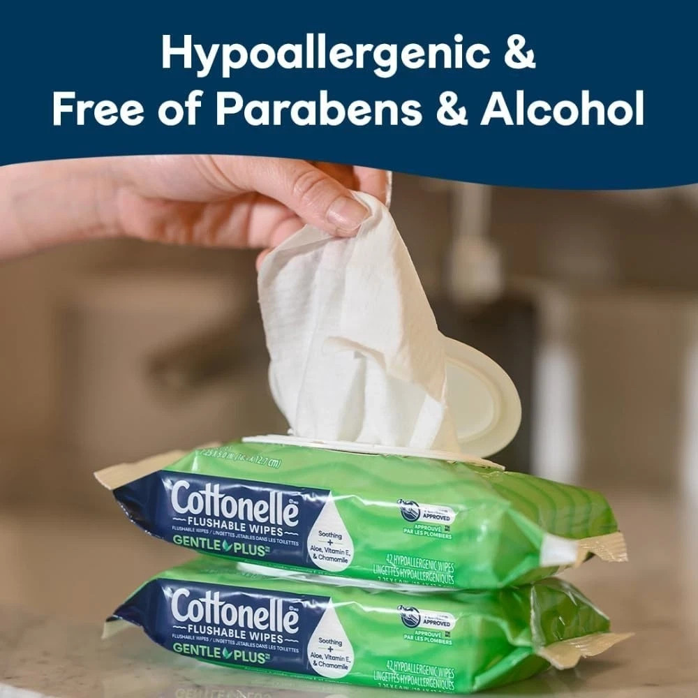 Cottonelle GentlePlus Flushable Wet Wipes with Aloe & Vitamin E, 4 Flip-Top Pack