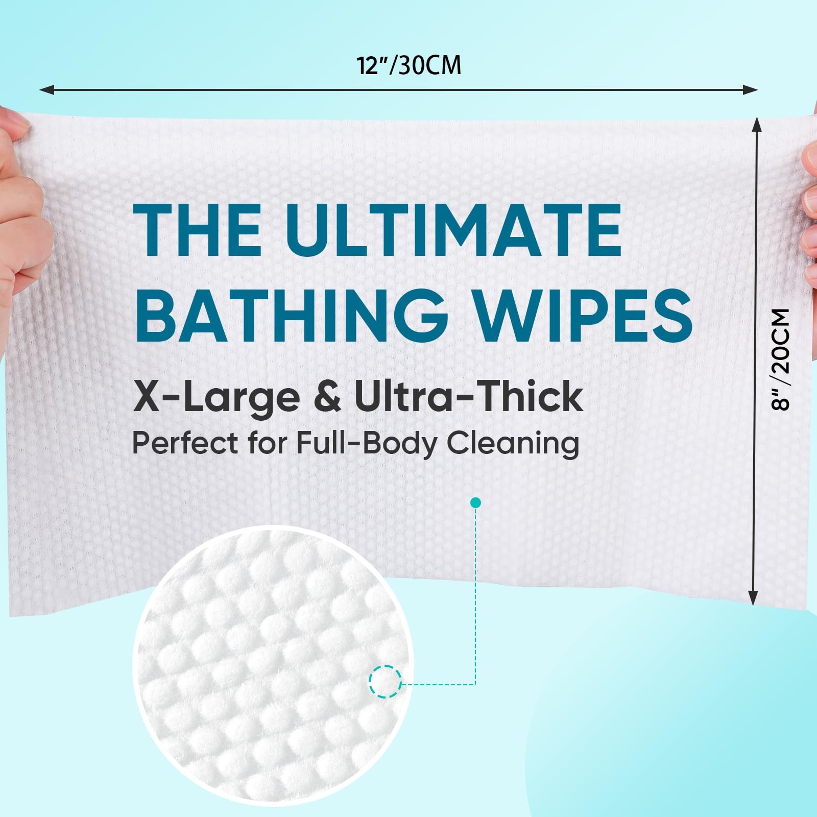 Adult Bath Wipes Extra Thick 8×12 Hypoallergenic Unscented Body Cleansing 100 Co