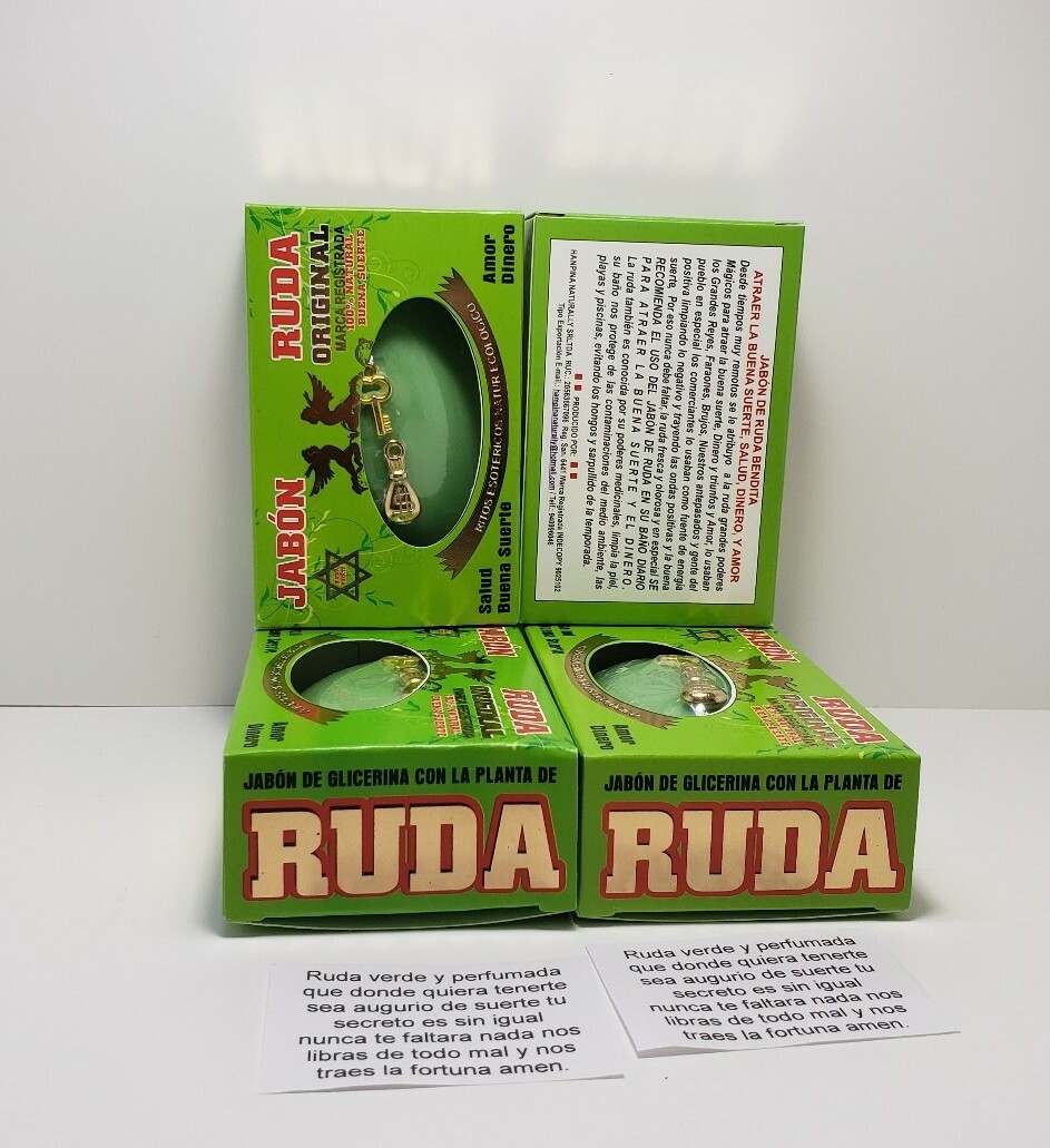 JABON DE RUDA 4 Pcs /RUE SOAP PARA PROTECCION Y DINERO GRATIS AMULETO Y ORACION