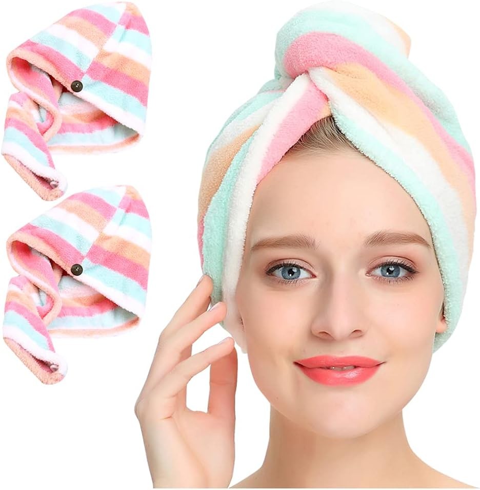 AuroTrends Microfiber Hair Towel 2Pack, 2 Count (Pack of 1), Multicolor,2pack