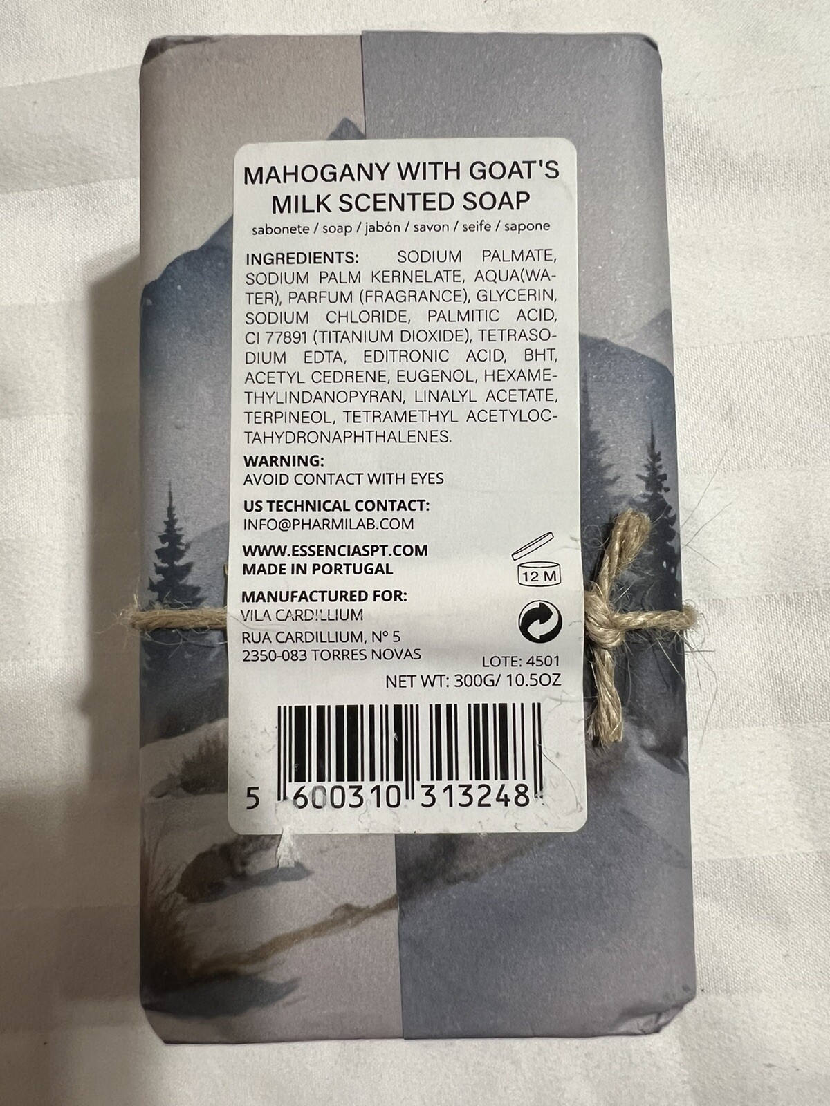 Vila Cardillium~Mahogany Scented Goat’s Milk Bar Soap Made In Portugal 10.5 Oz