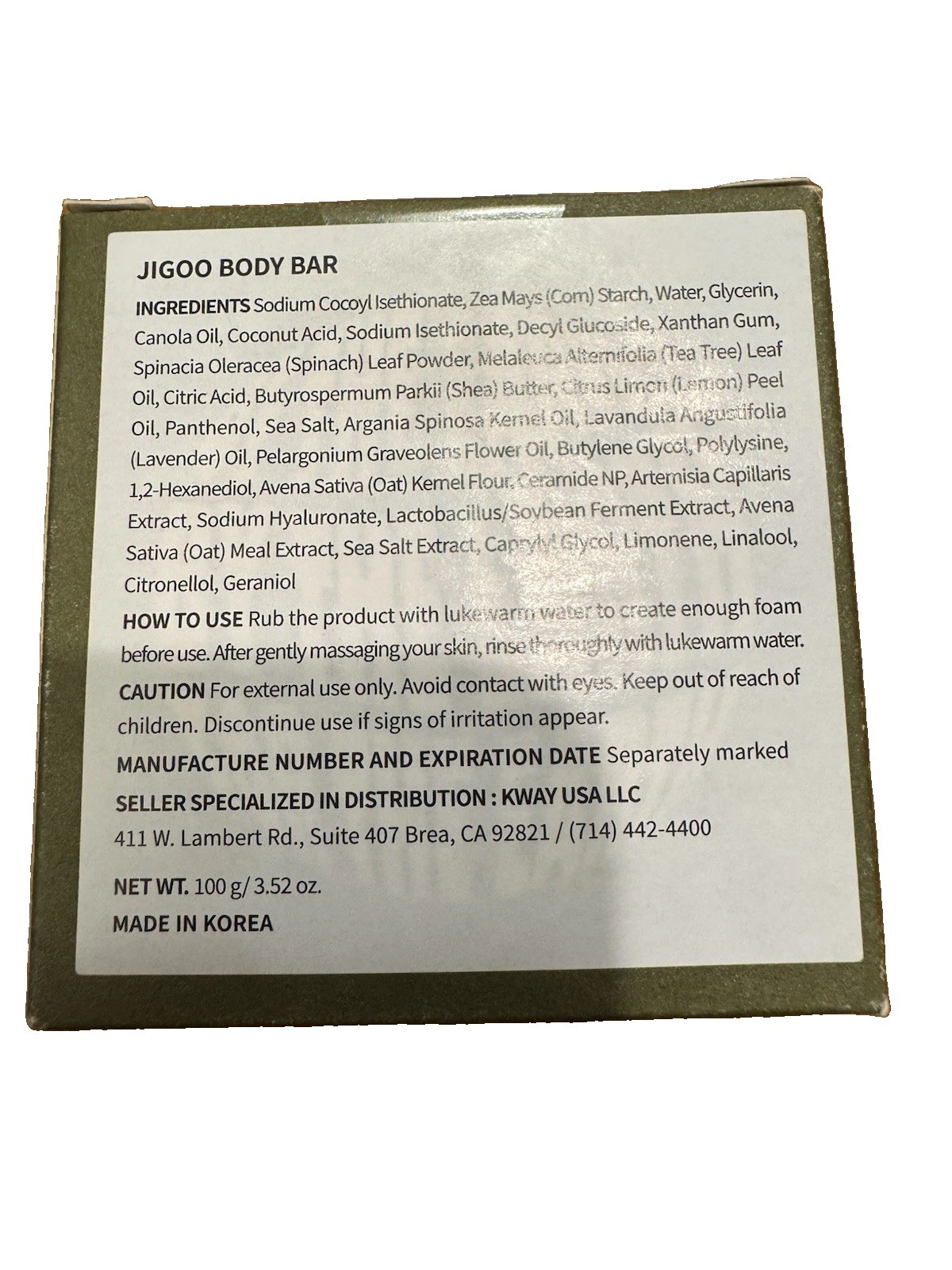 JIGOO +003 Body Bar All In One 100G/3.52OZ Body Bar Made In Korea