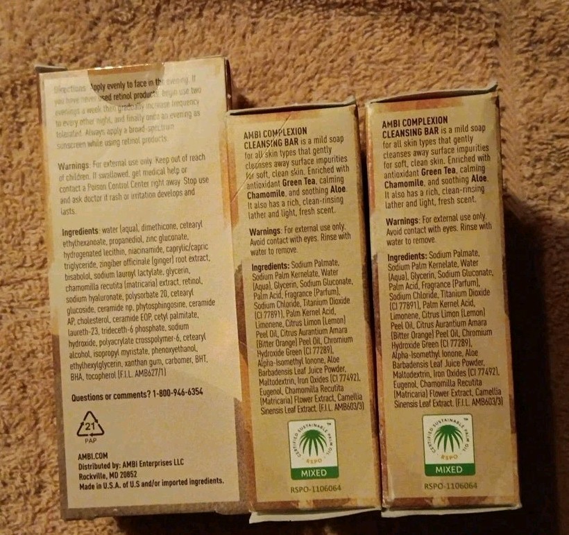3 Pc Ambi Complexion Cleansing Bar Soap/Even Clear Fade Serum Retinol (M11)