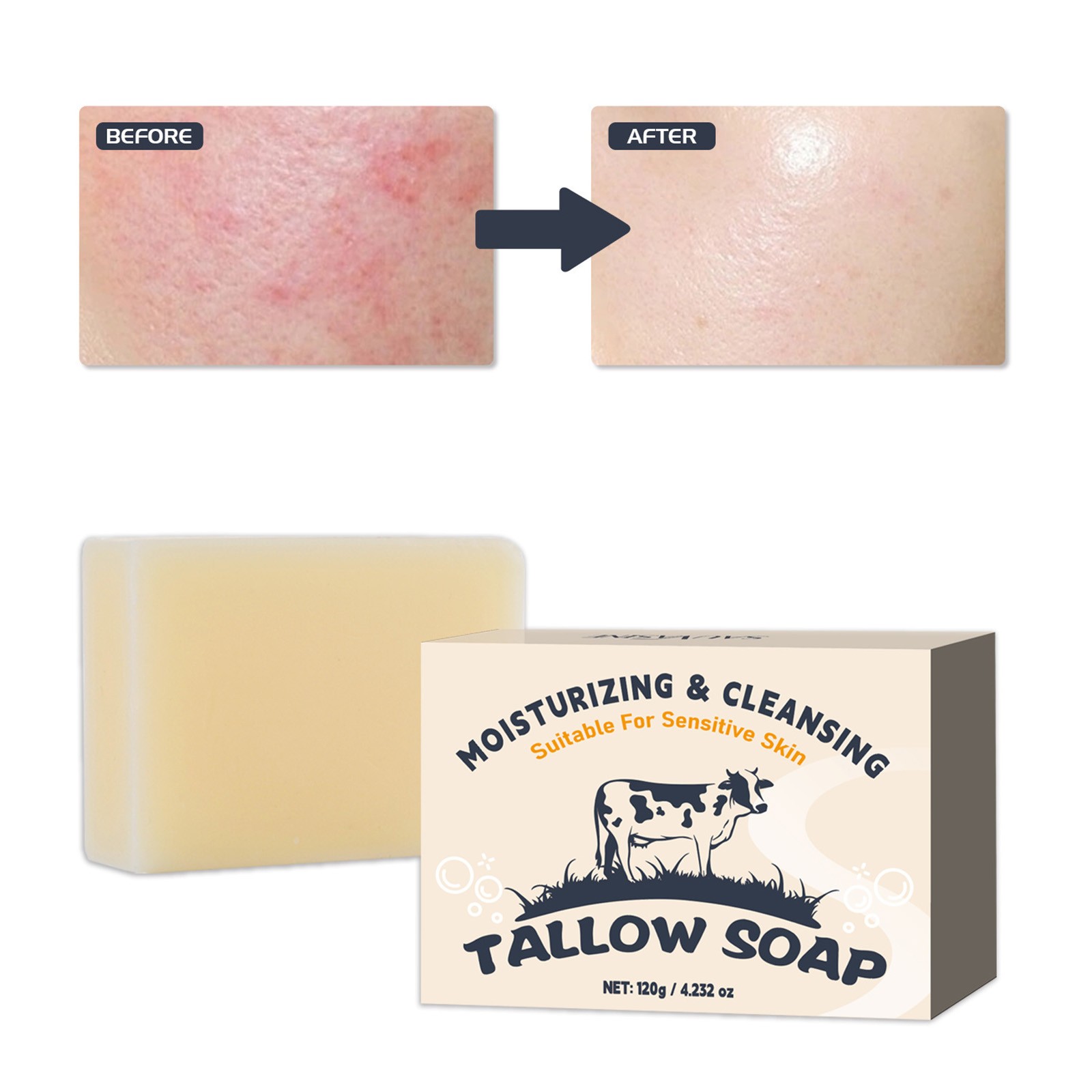 120g Bath Soap Deep Cleaning Body Soap Moisturizing Tallow Soap Oil Control