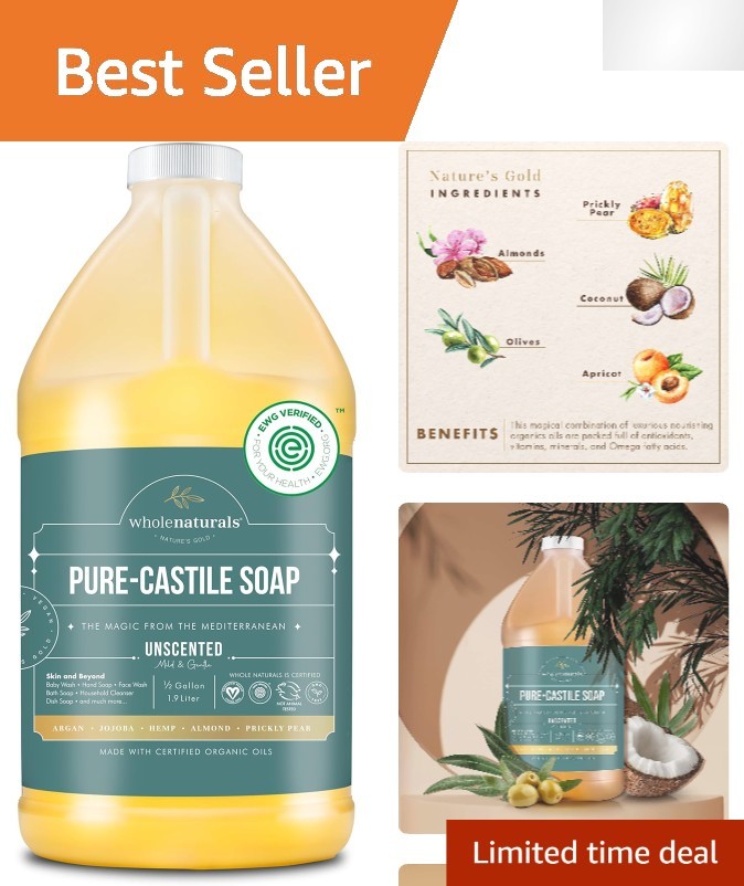 64 Fl Oz Made in USA Palm Oil Free Unscented Organic Castile Soap for All Uses