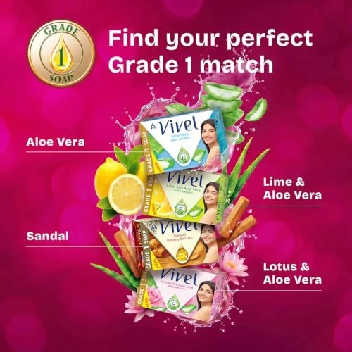 Vivel Aloe Vera Soap 150g Vitamin E 76% TFM Grade 1 Satin Bath Bar Pack of 4 FS