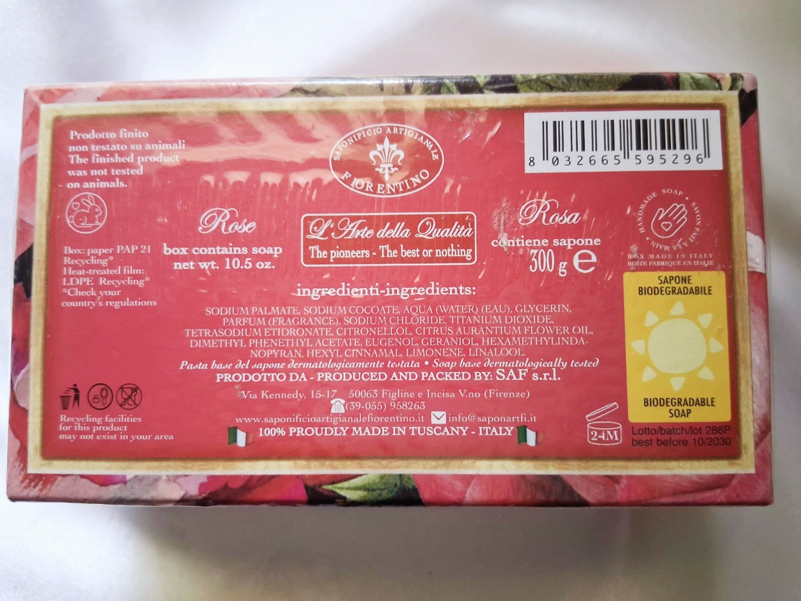 Saponificio Artigianale Fiorentino Rose Petals Scented Bar Soap 10.5 oz